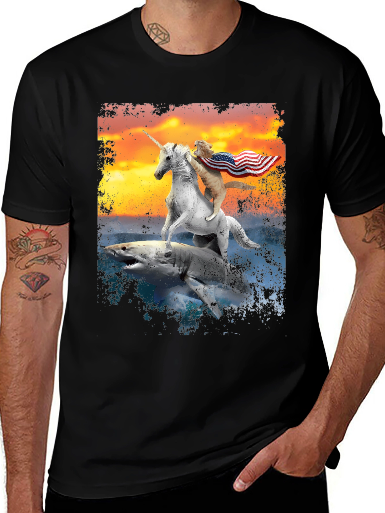 Variant 19 of Patriotic Cat Riding Unicorn Shark T-Shirt