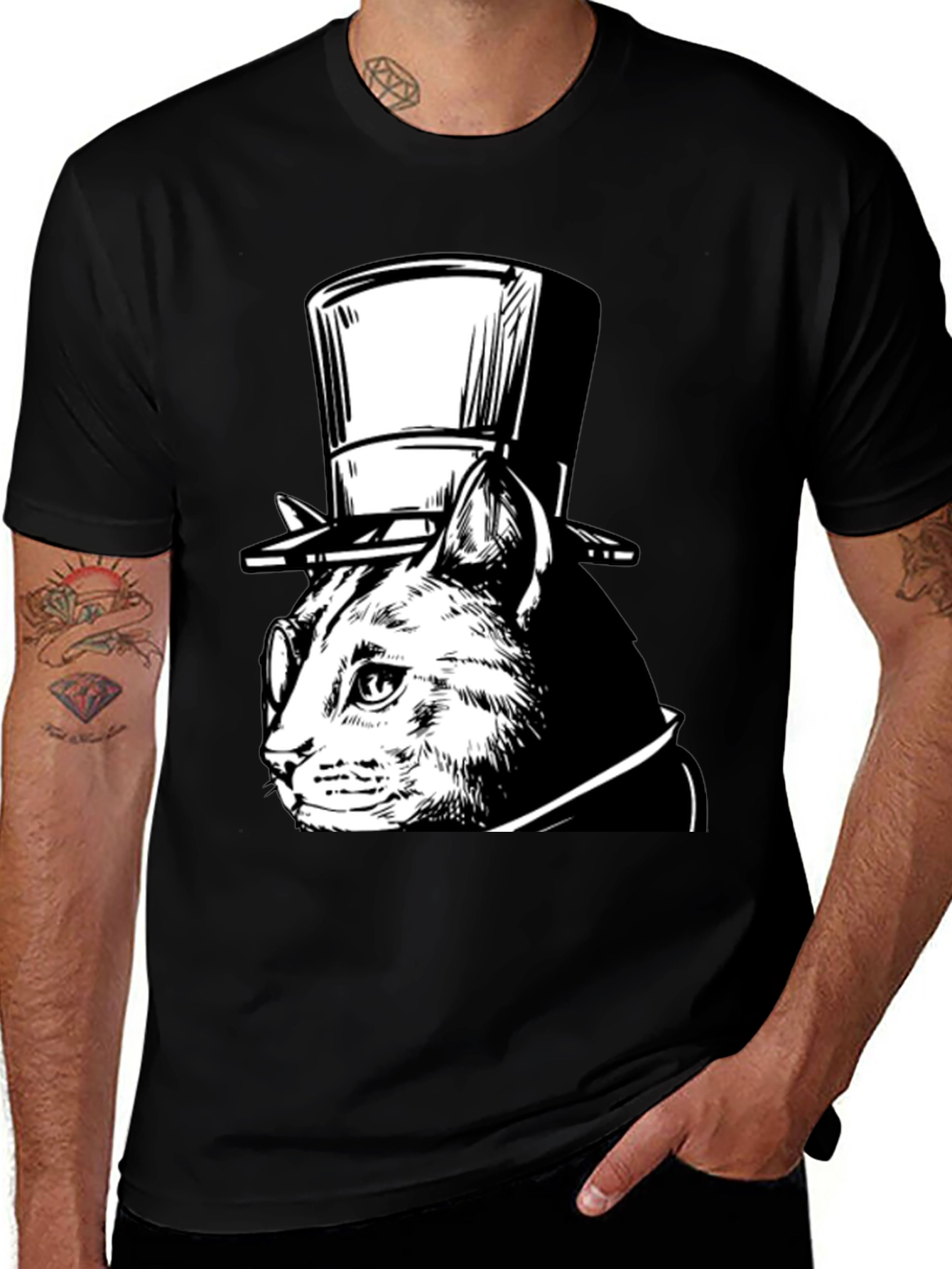Variant 5 of Top Hat Cat Graphic Tee - Sophisticated Feline Style