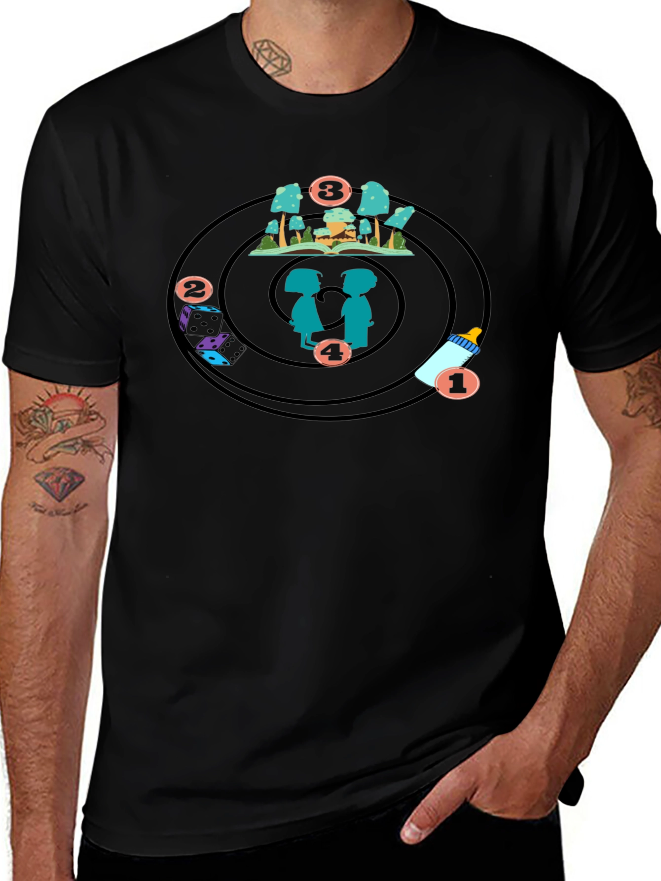Variant 13 of Black T-Shirt with Numbered Life Cycle Design