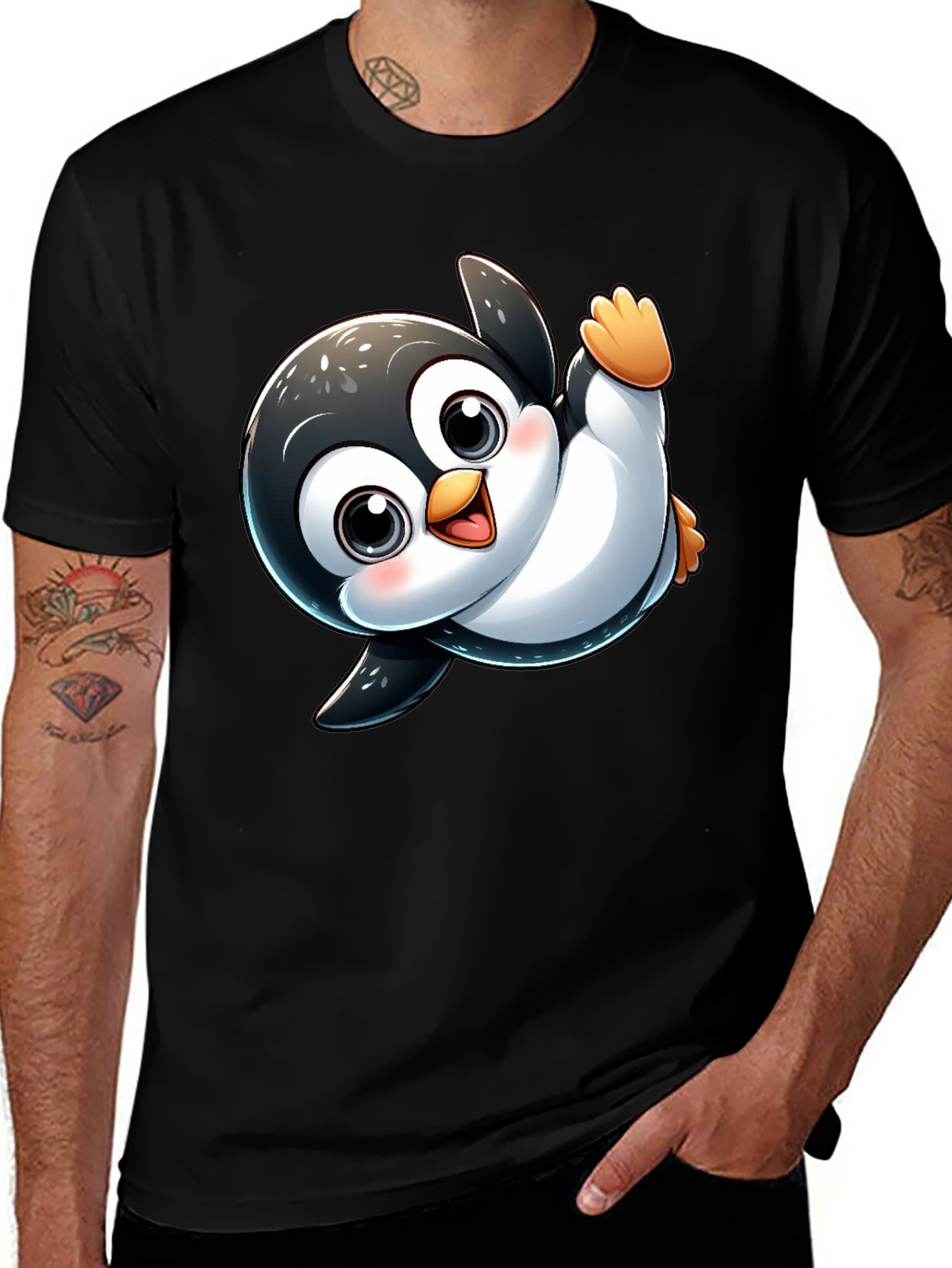 Variant 26 of Cute Cartoon Penguin Black T-Shirt