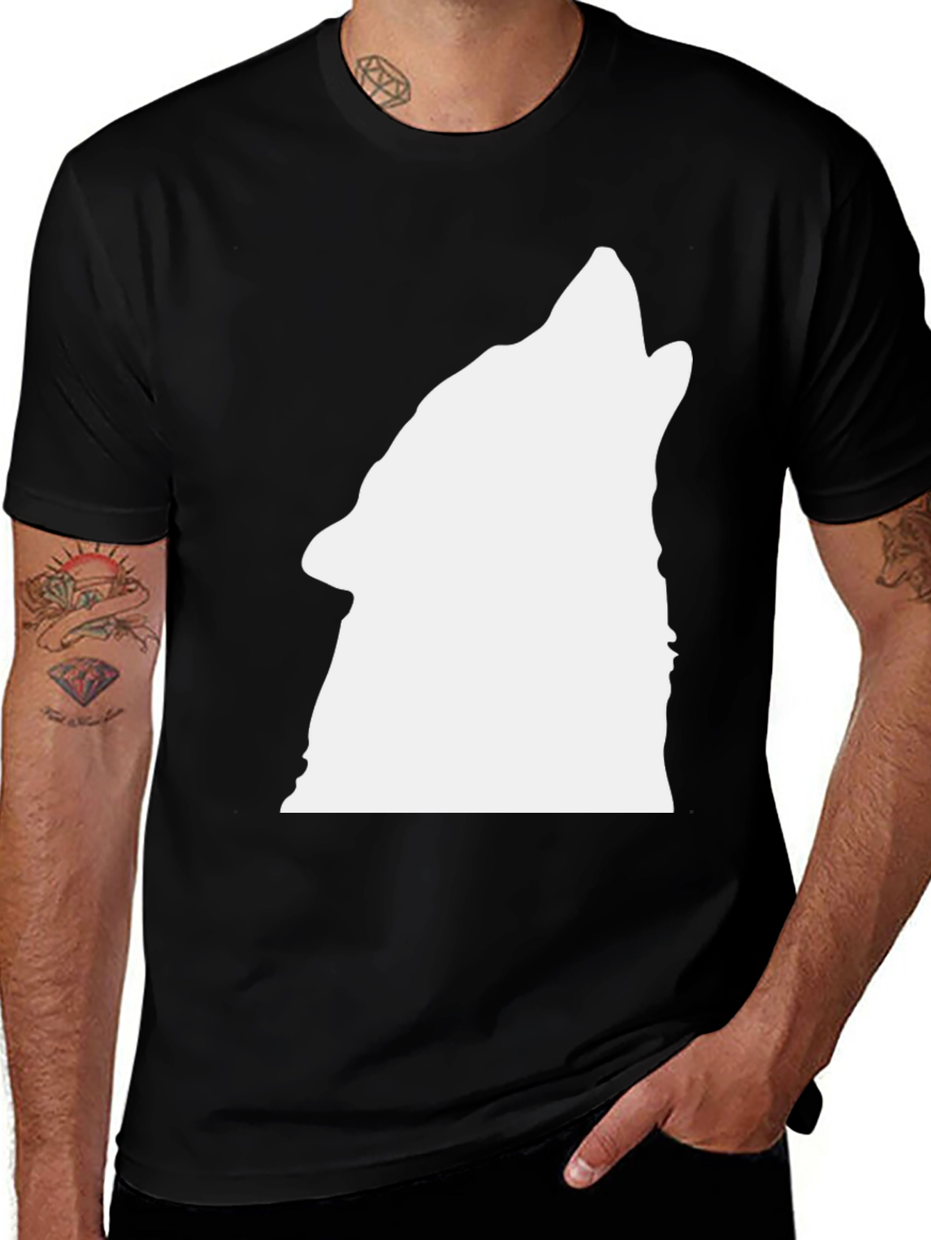 Variant 4 of Black Wolf Howl Graphic Tee - Mens Casual Shirt