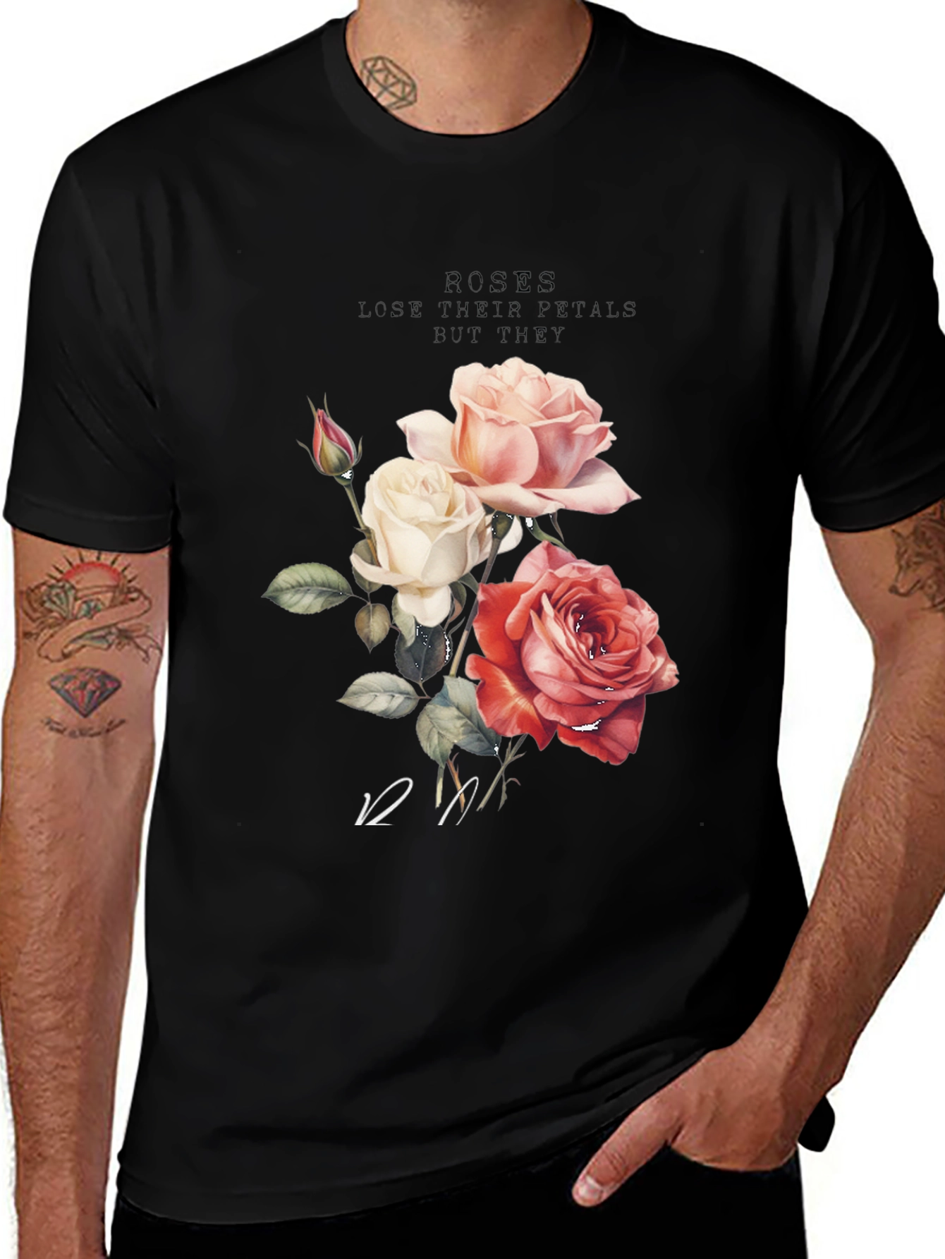 Variant 27 of Roses Lose Their Petals T-Shirt - Soft Black Cotton Graphic Tee