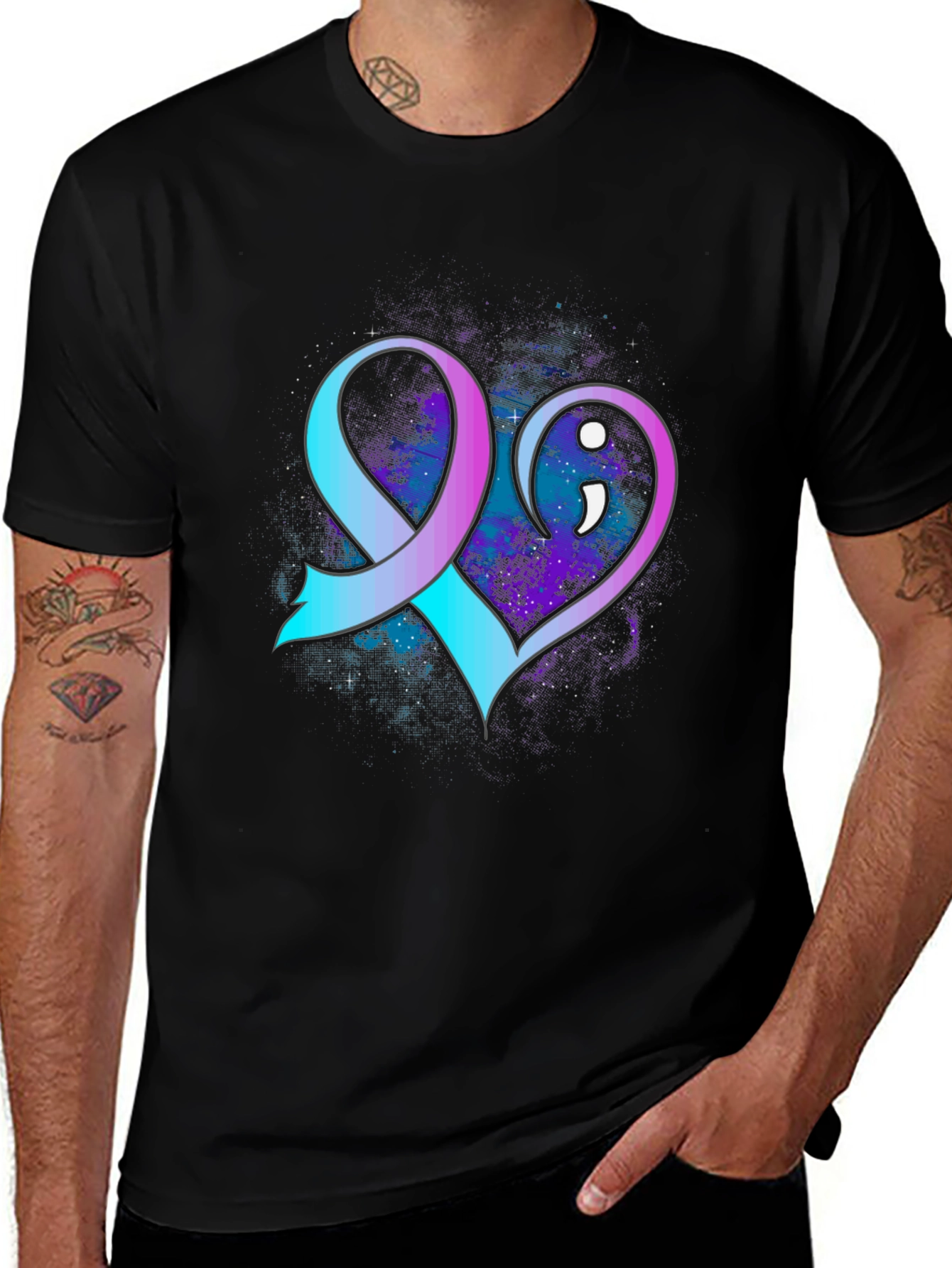 Variant 2 of Semicolon Heart Ribbon Black Tee - Mental Health Awareness 