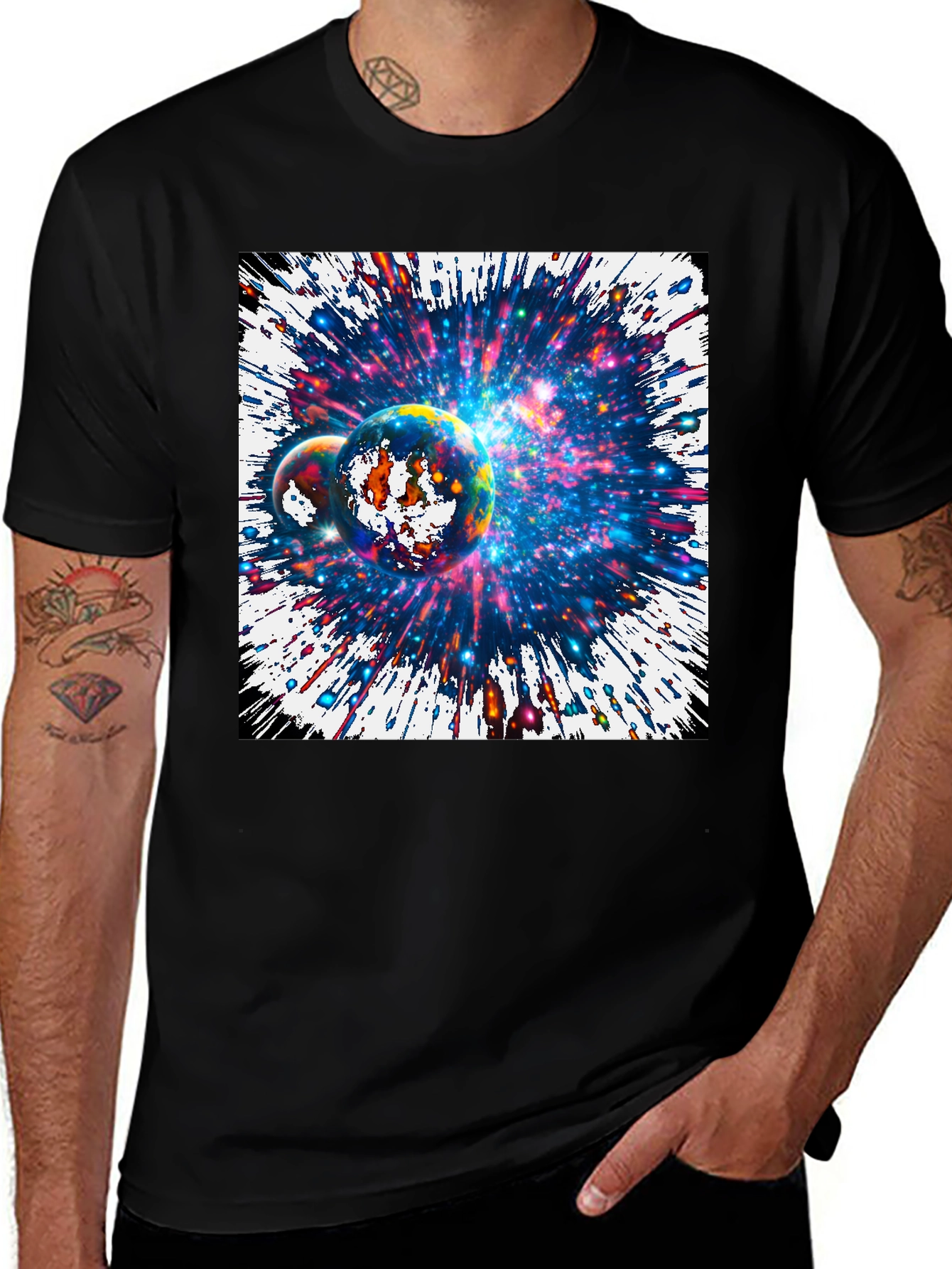 Variant 22 of Cosmic Planets Graphic Tee - Black Cotton T-Shirt