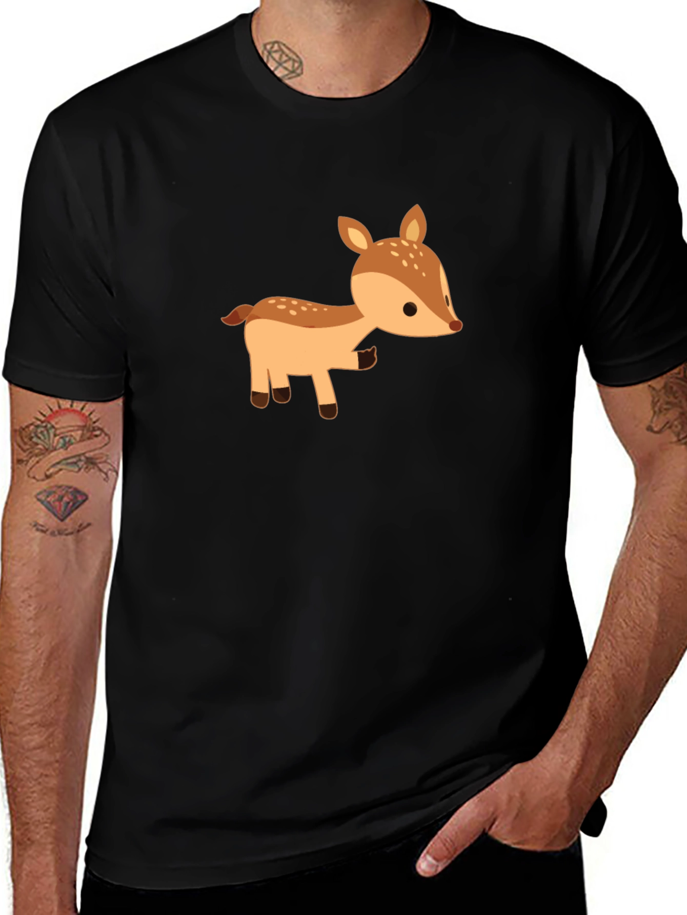 Variant 24 of Cute Deer Graphic Tee - Black Cotton Blend