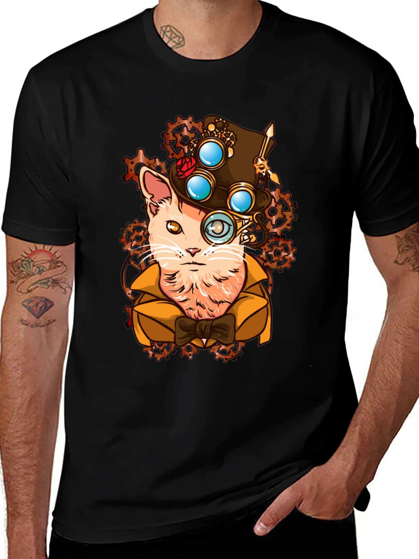 Variant 7 of Steampunk Cat T-Shirt - Stylish Feline Design