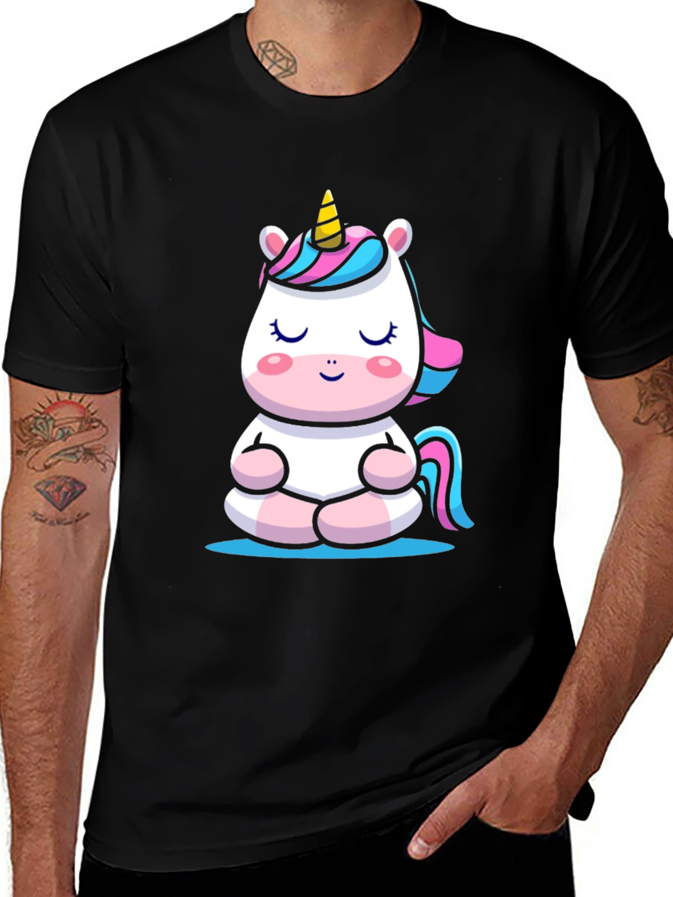 Variant 4 of Meditating Unicorn Graphic Tee - Black Cotton Comfort