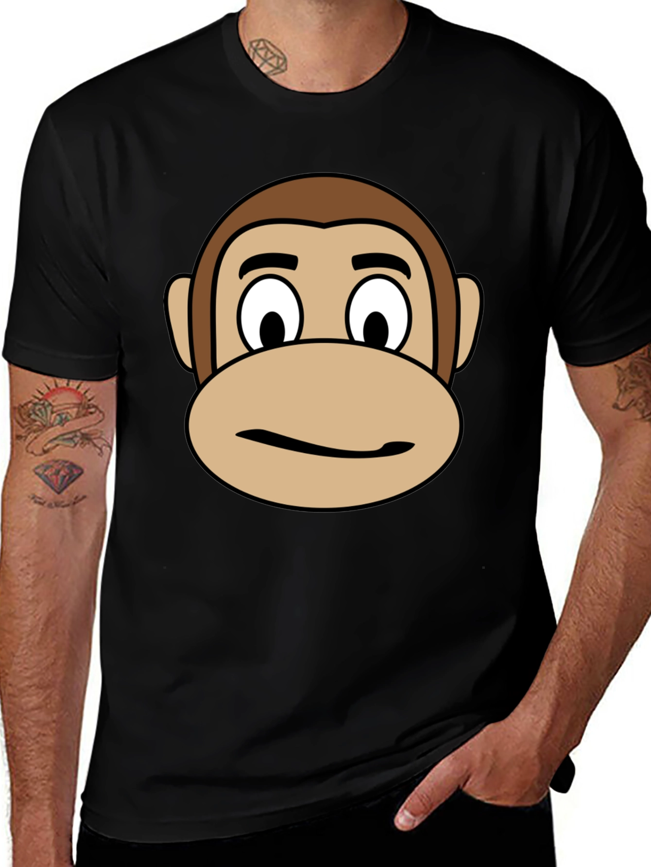 Variant 14 of Funny Monkey Face Graphic Black T-Shirt