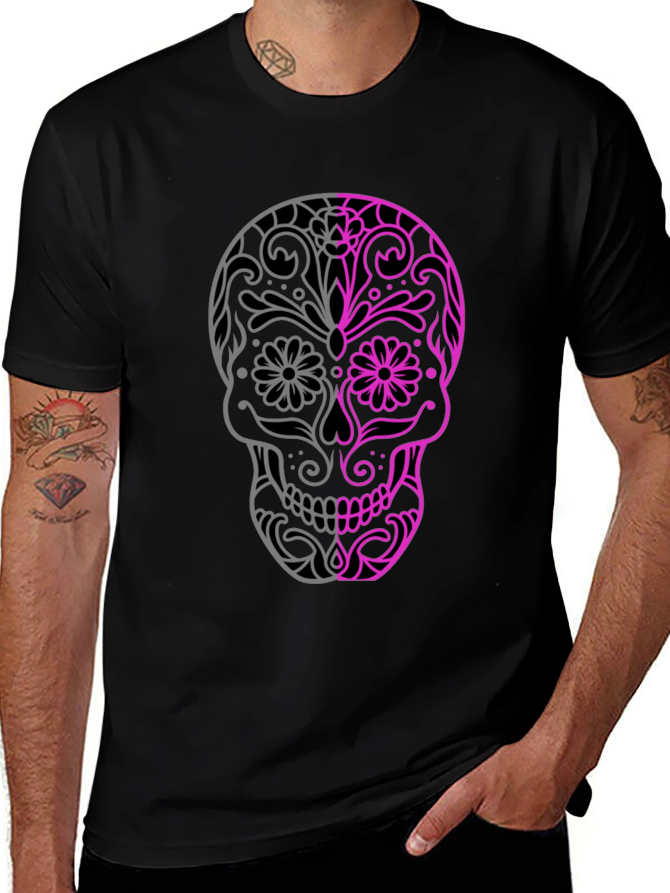 Variant 12 of Sugar Skull Graphic Tee - Black