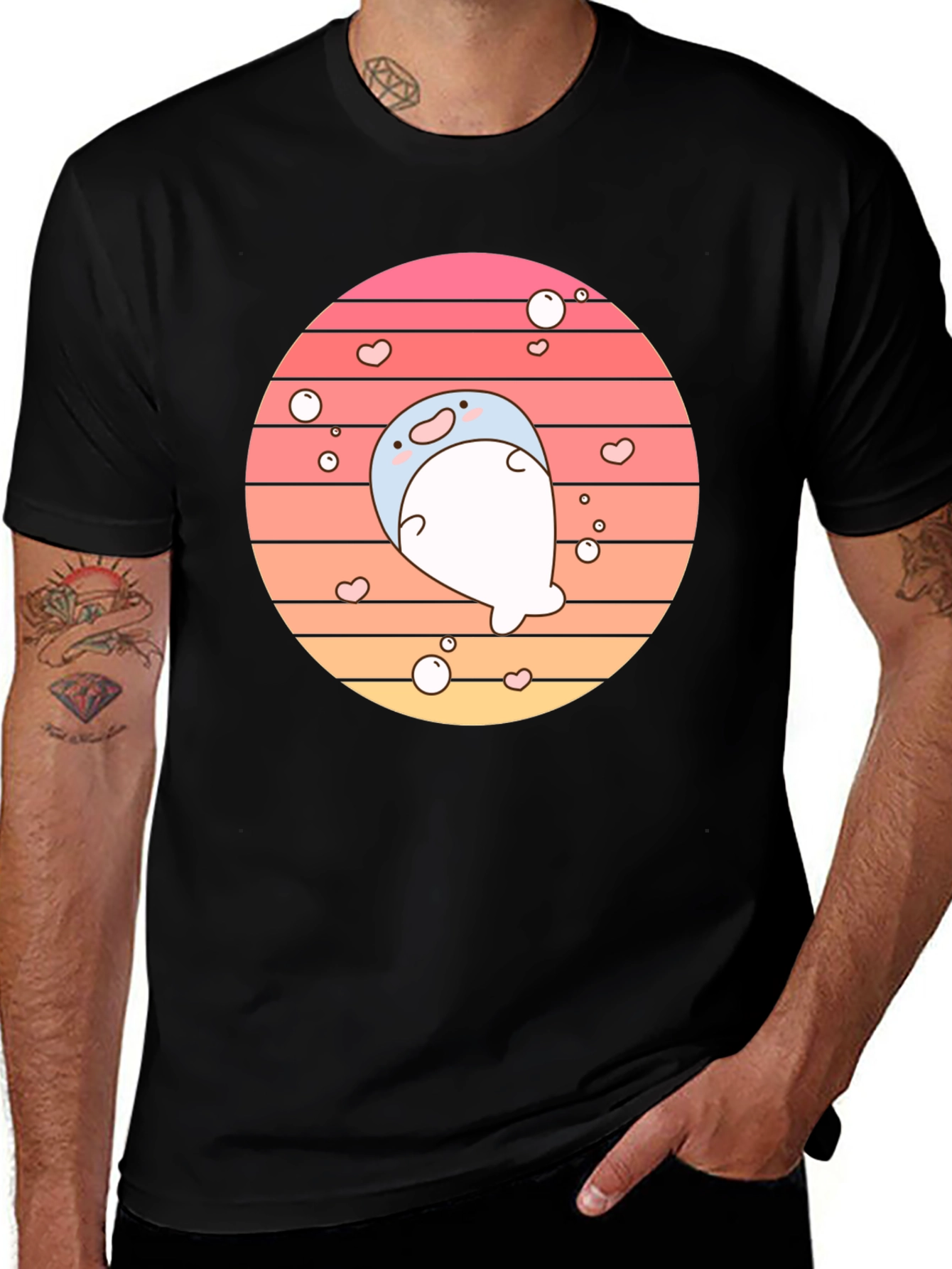 Variant 4 of Cute Kawaii Seal Sunset Graphic T-Shirt