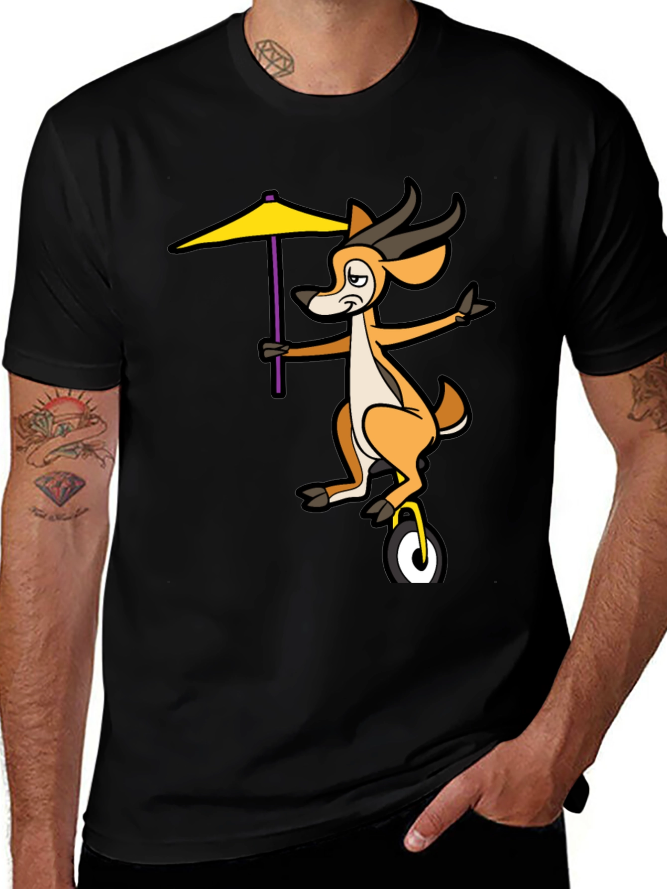 Unicycle Gazelle Graphic Tee - Quirky Black T-Shirt