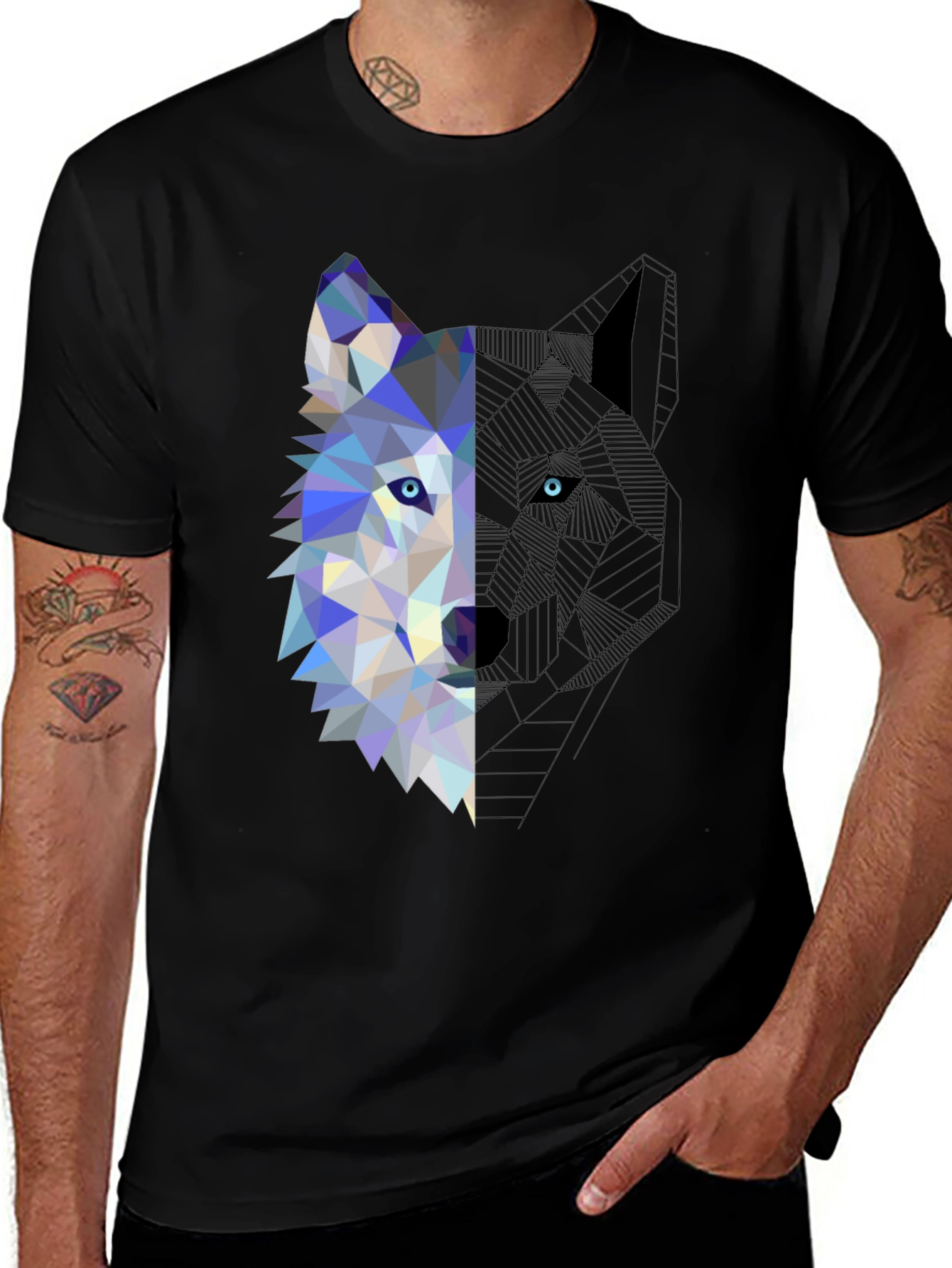 Variant 22 of Geometric Wolf Graphic Tee - Modern Mens T-Shirt