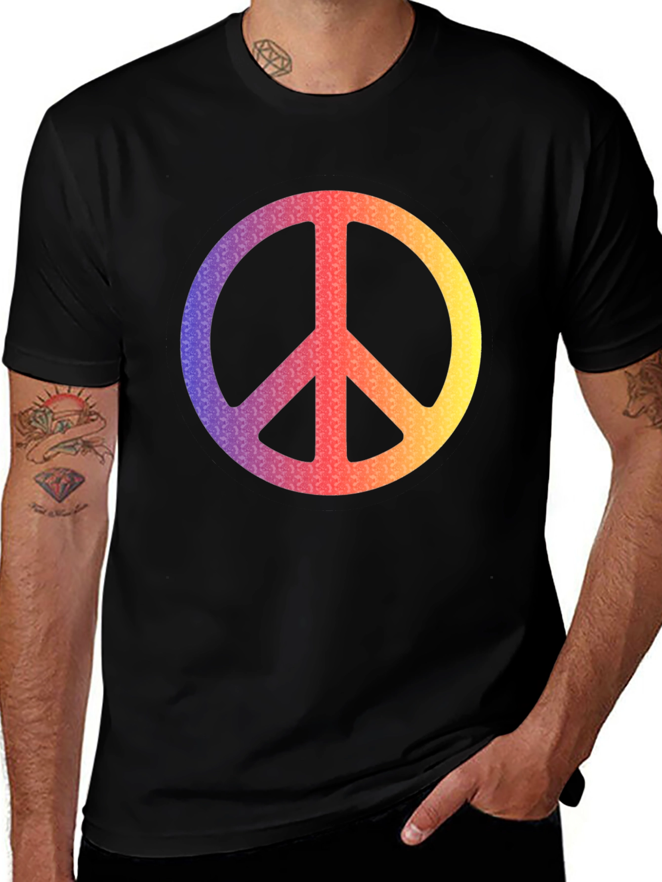 Variant 14 of Retro Peace Sign Graphic Tee - Black