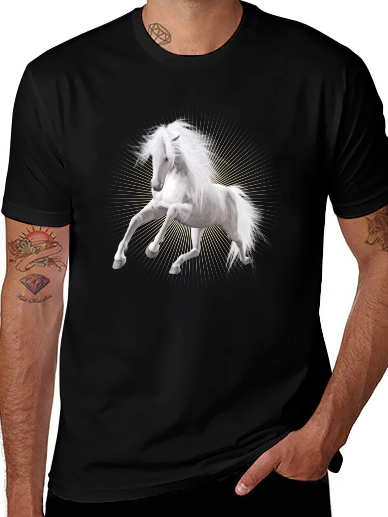 Variant 14 of White Horse Graphic Tee - Black Cotton Blend
