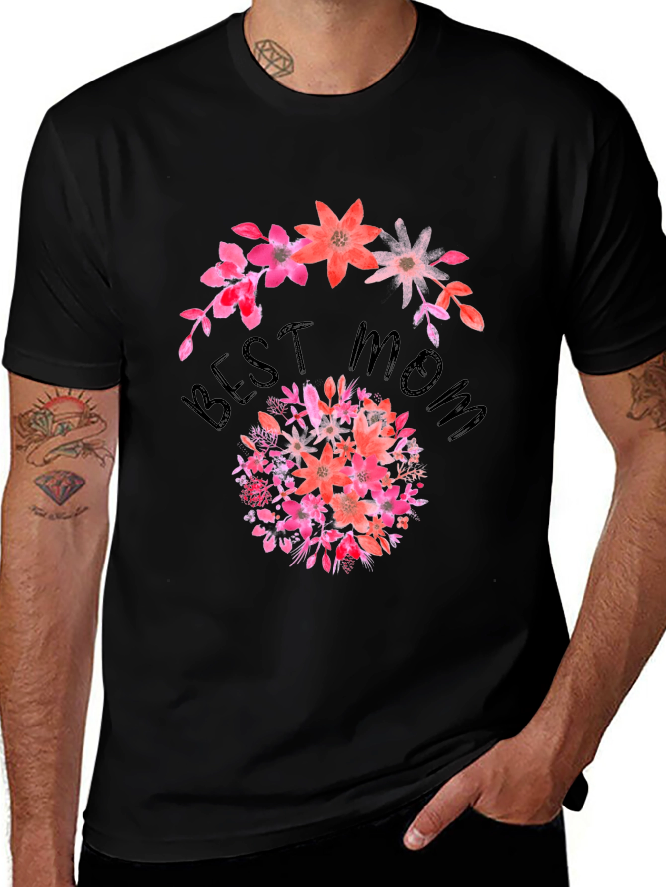 Variant 16 of Best Mom Floral Black T-Shirt