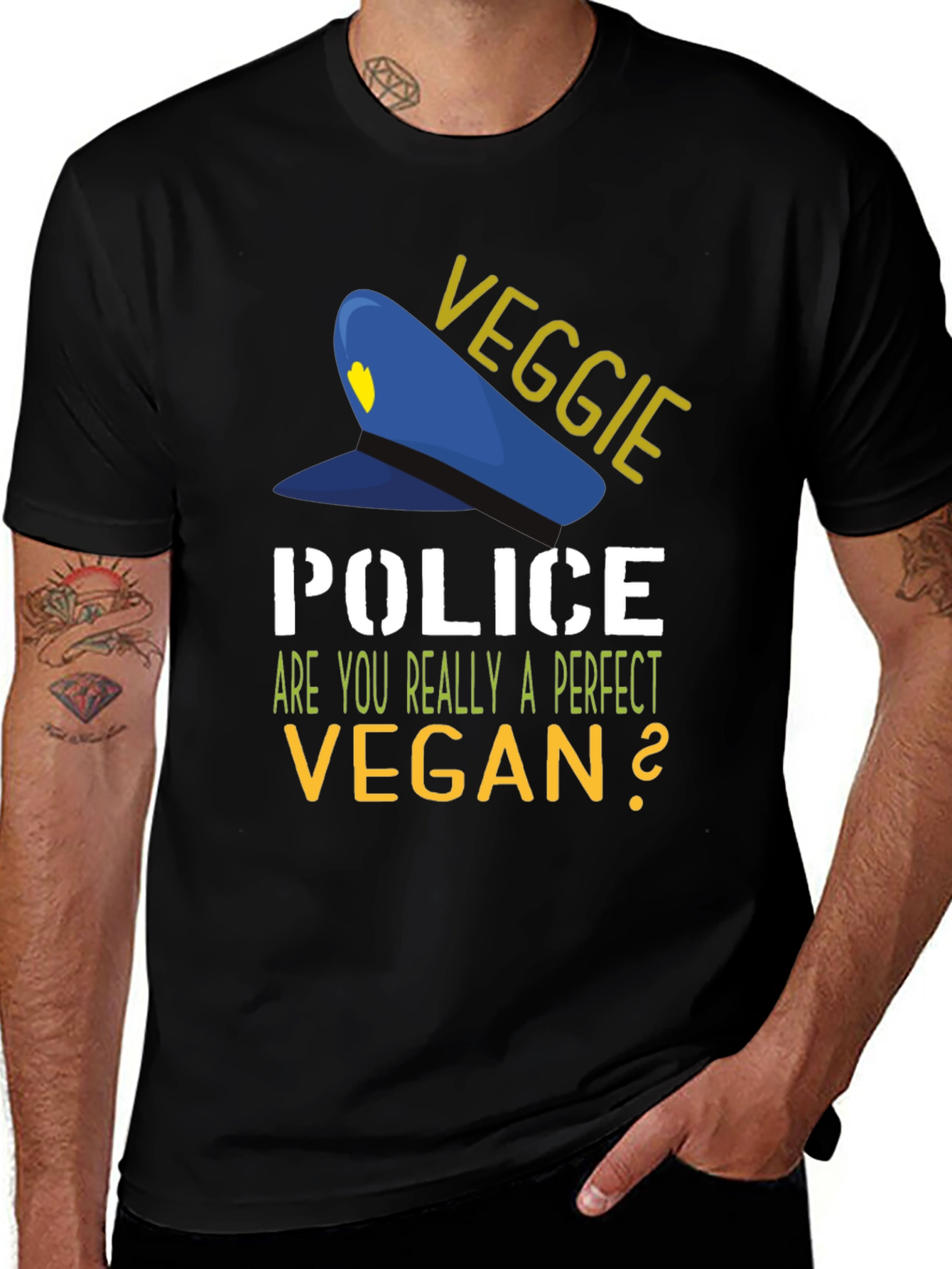 Variant 9 of Veggie Police Vegan T-Shirt - Perfect Vegan Question