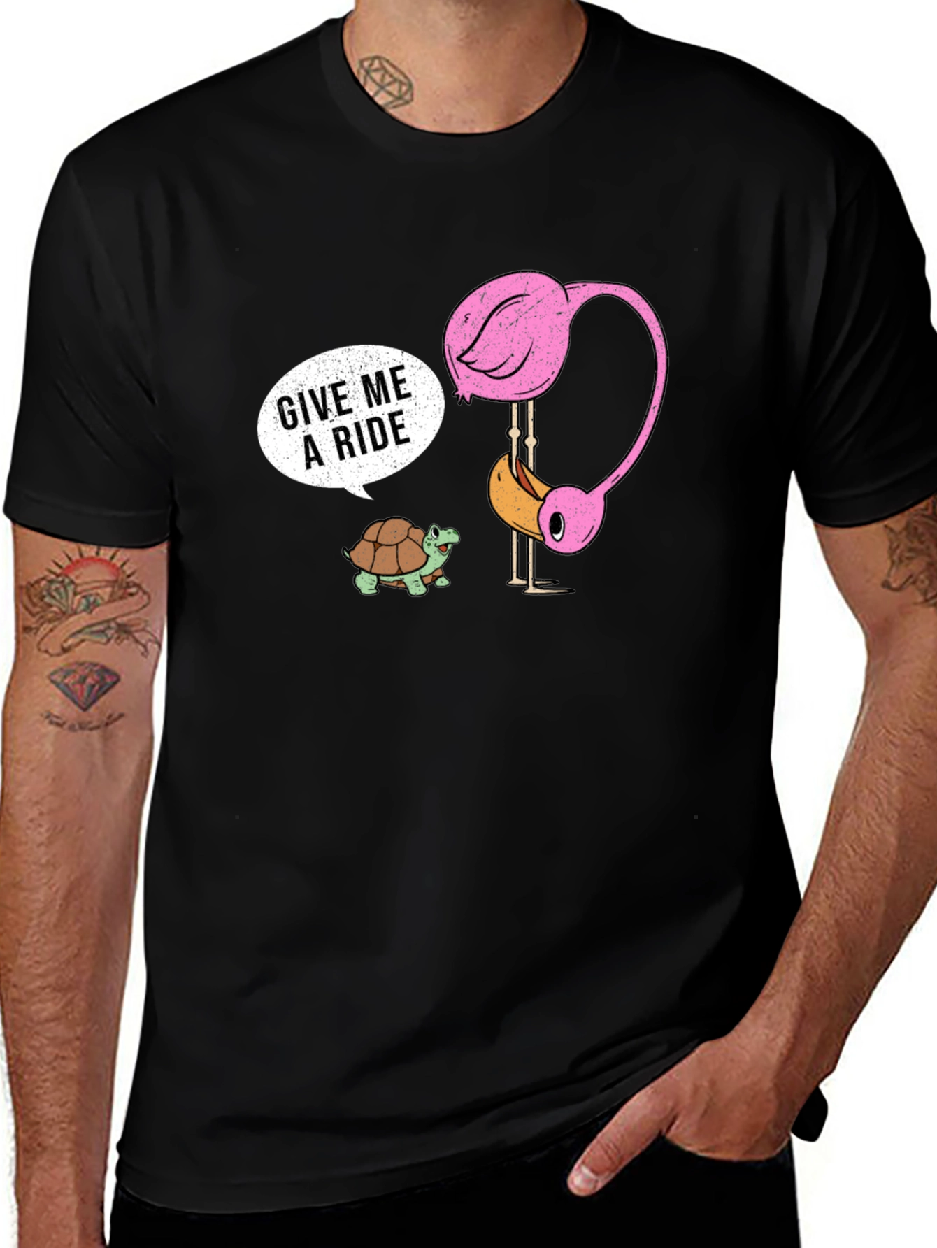Variant 8 of Funny Flamingo and Turtle Graphic Tee