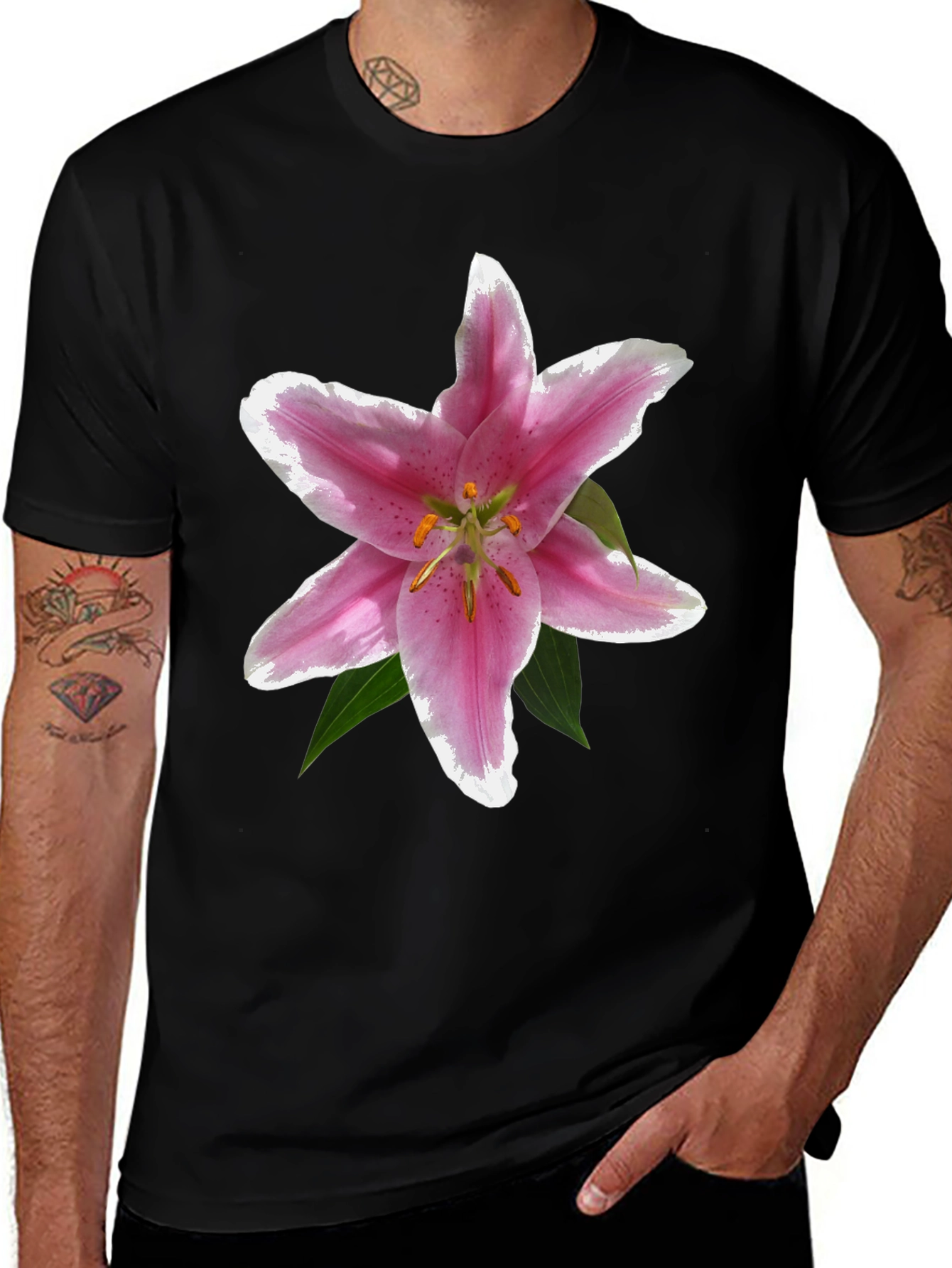 Variant 26 of Floral Lily Print Black T-Shirt