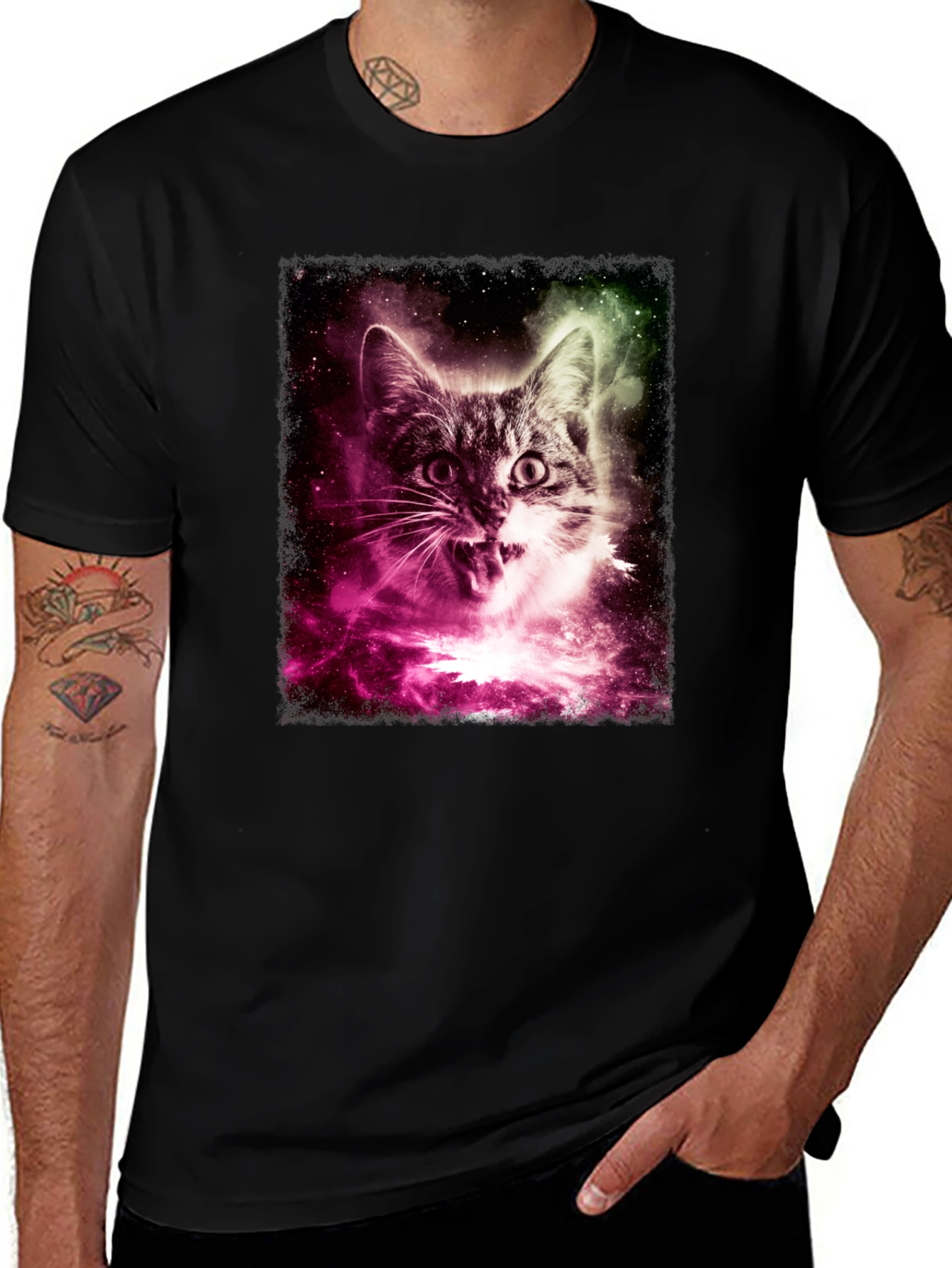 Variant 18 of Cosmic Cat Graphic T-Shirt - Galaxy Feline Tee