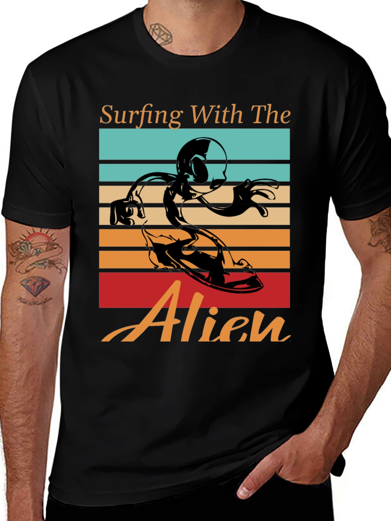Variant 10 of Surfing Alien T-Shirt, Retro Style