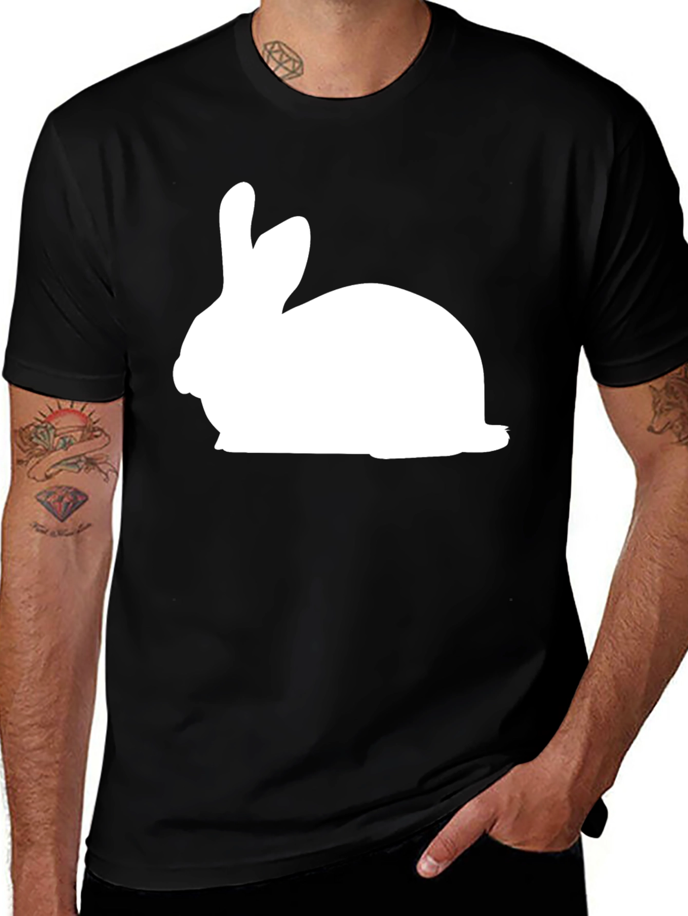 Bunny Rabbit Graphic Tee - Black Cotton Casual T-Shirt