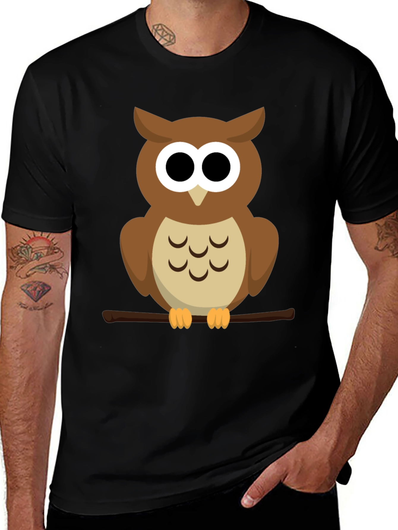 Variant 7 of Cute Owl Graphic Tee - Black Cotton T-Shirt