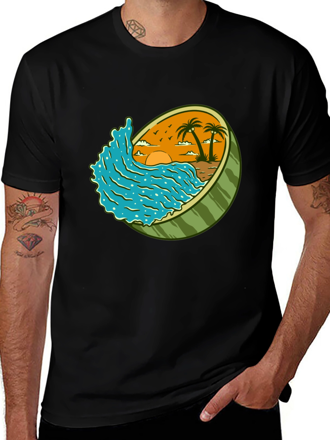Variant 2 of Tropical Watermelon Graphic T-Shirt - Black