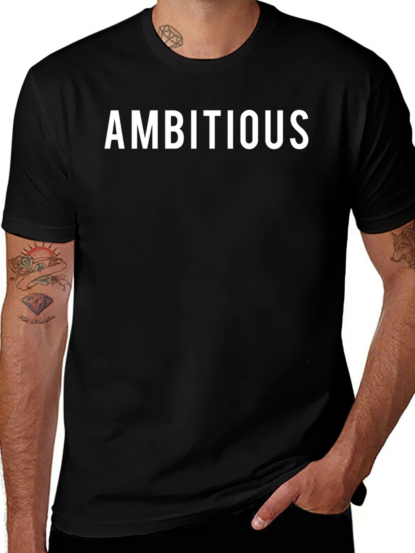 Variant 9 of Ambitious Black Graphic Tee - Men's Casual Shirt