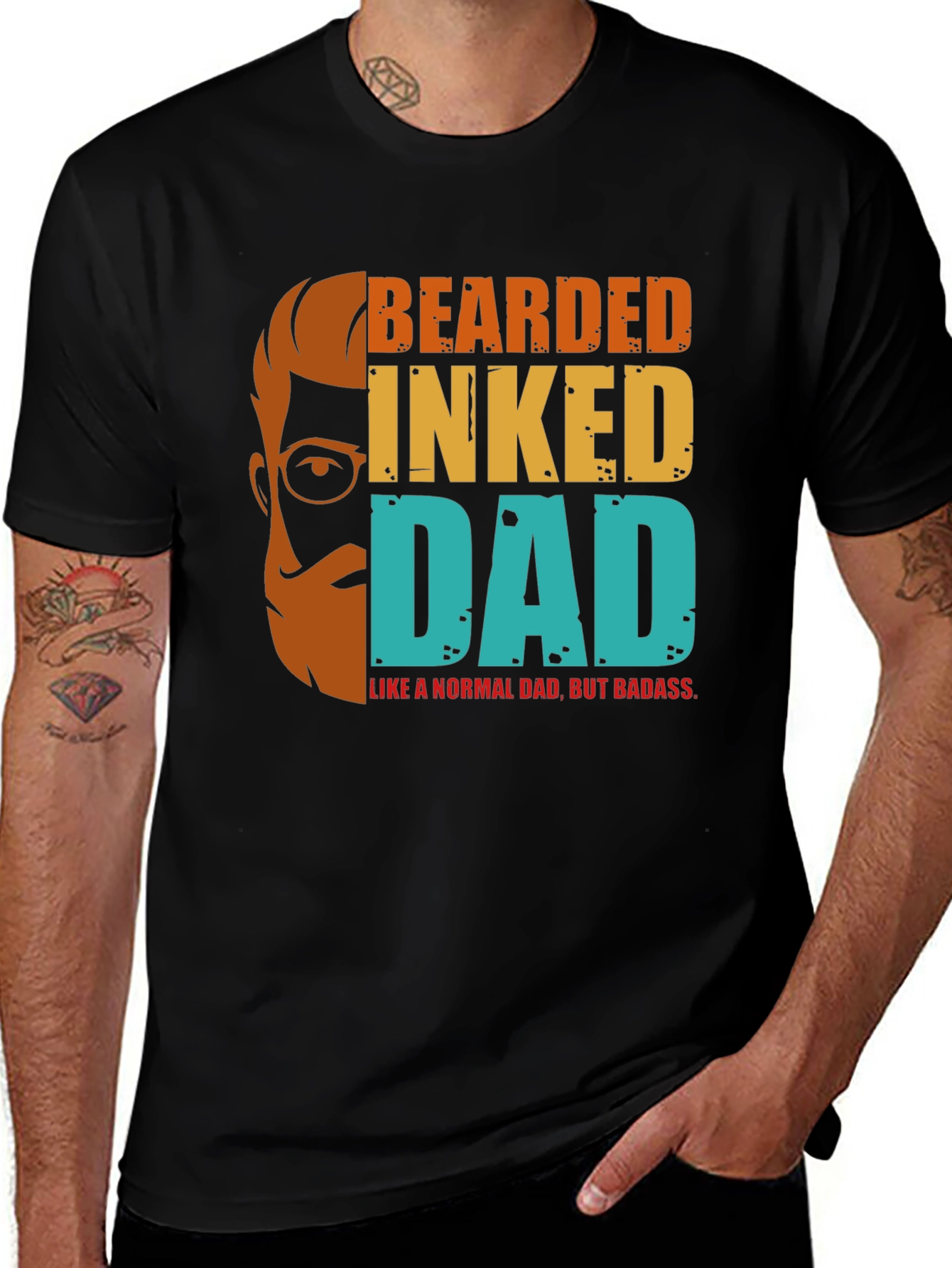 Variant 15 of Bearded Inked Dad T-Shirt - Badass Father's Day Tee