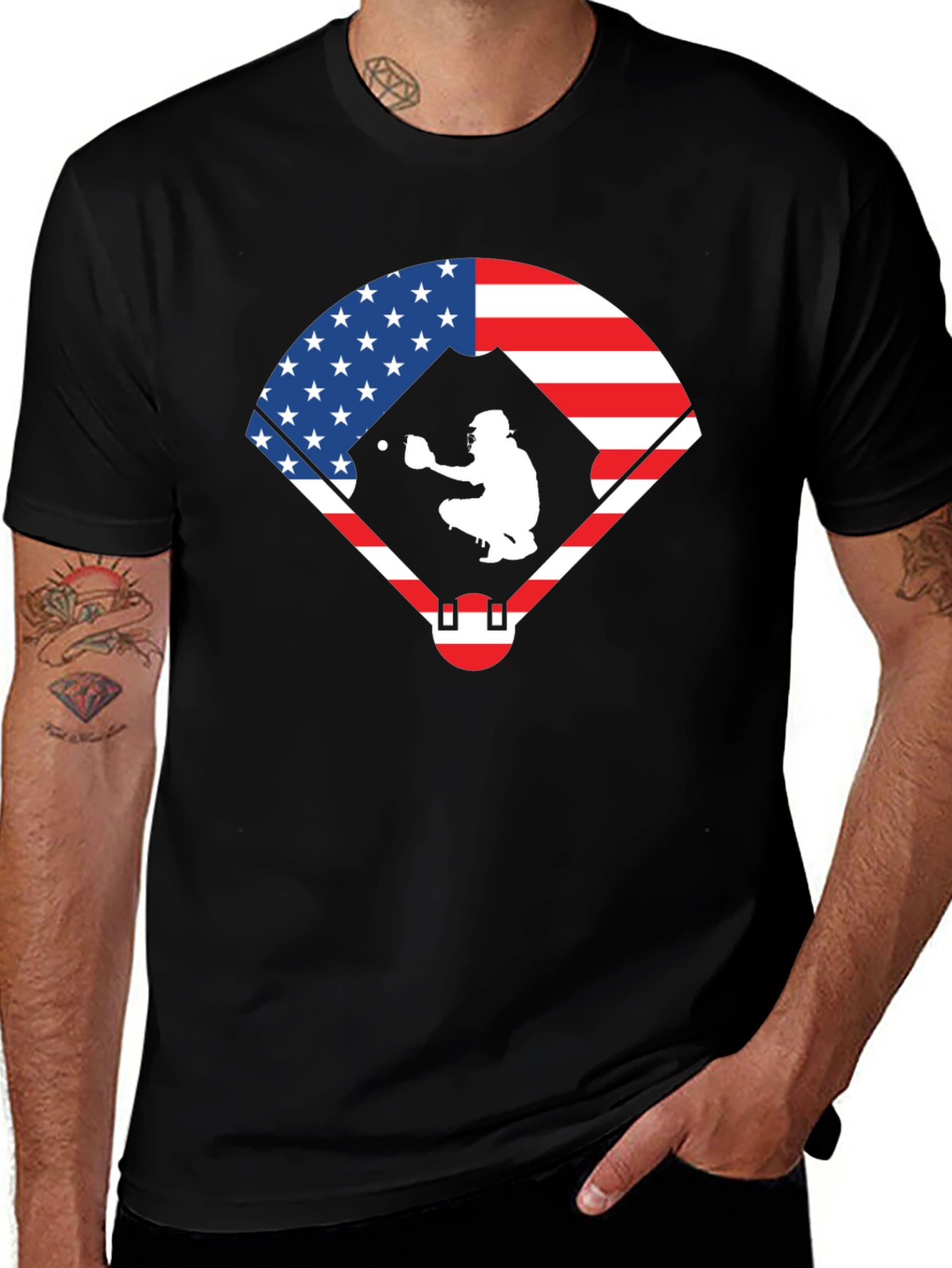 Patriotic Baseball Catcher T-Shirt