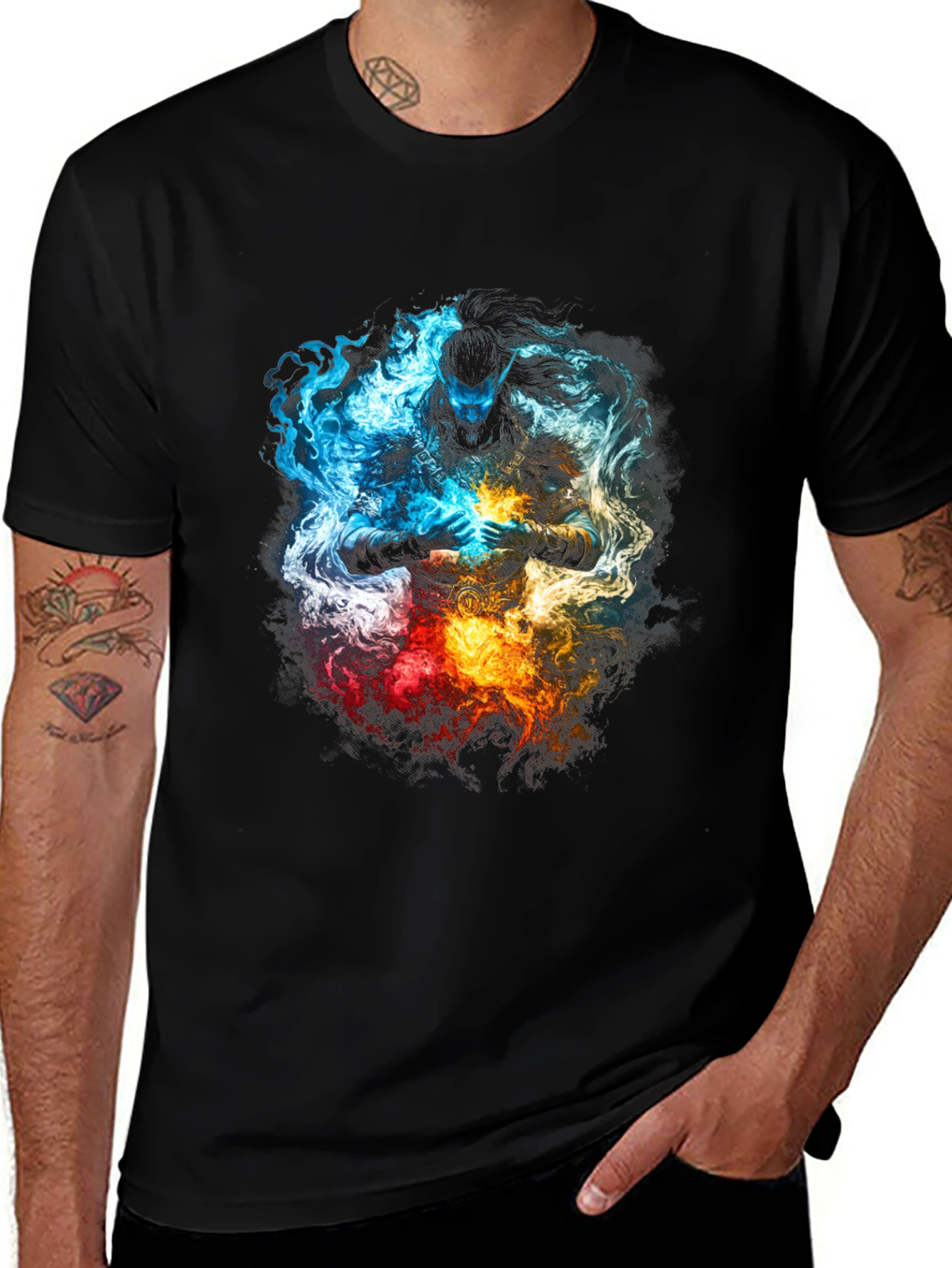 Black Elemental Warrior Graphic T-Shirt main image