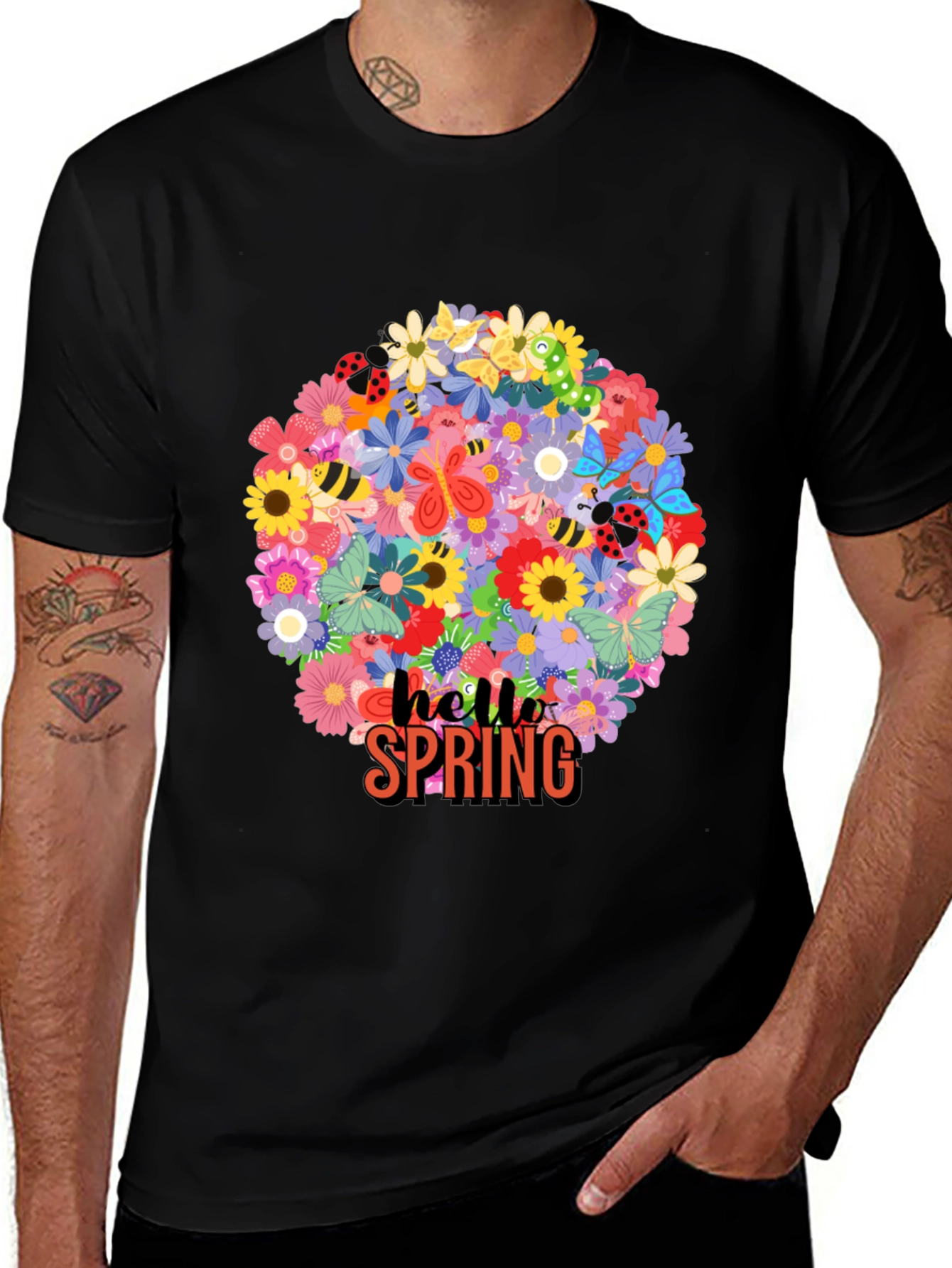Variant 20 of Hello Spring Floral Graphic Tee - Black