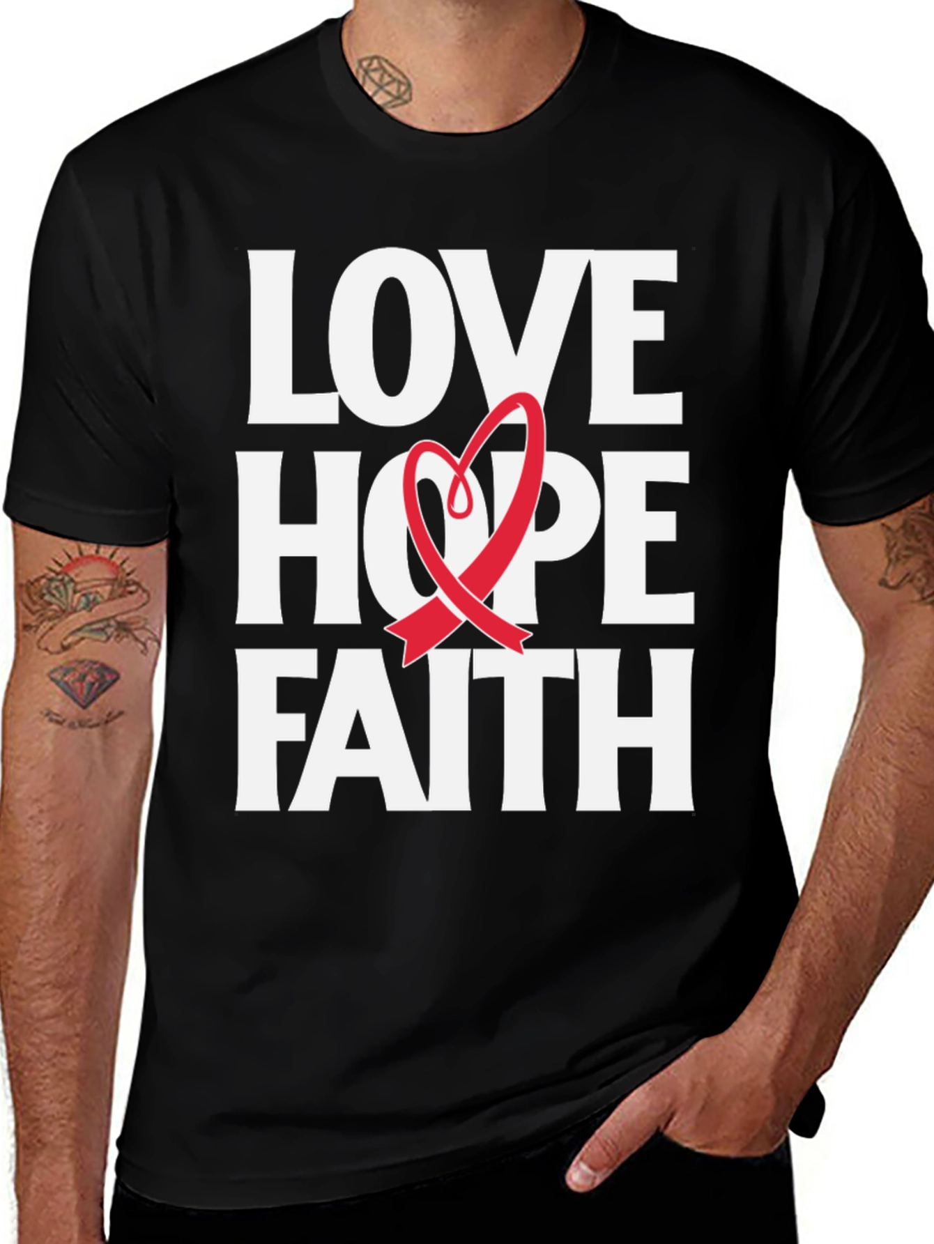 Love Hope Faith Ribbon Graphic T-Shirt