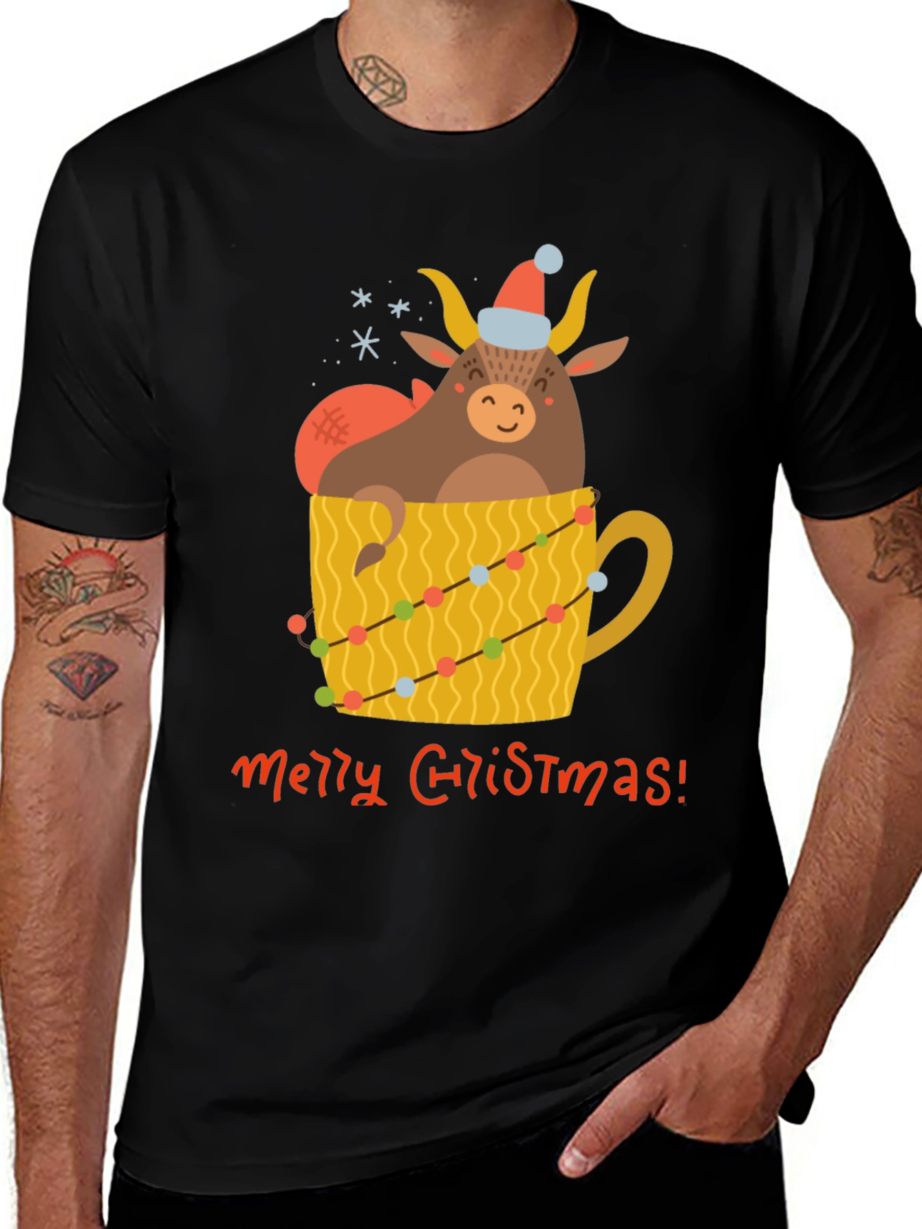 Festive Bull in Mug Christmas T-Shirt