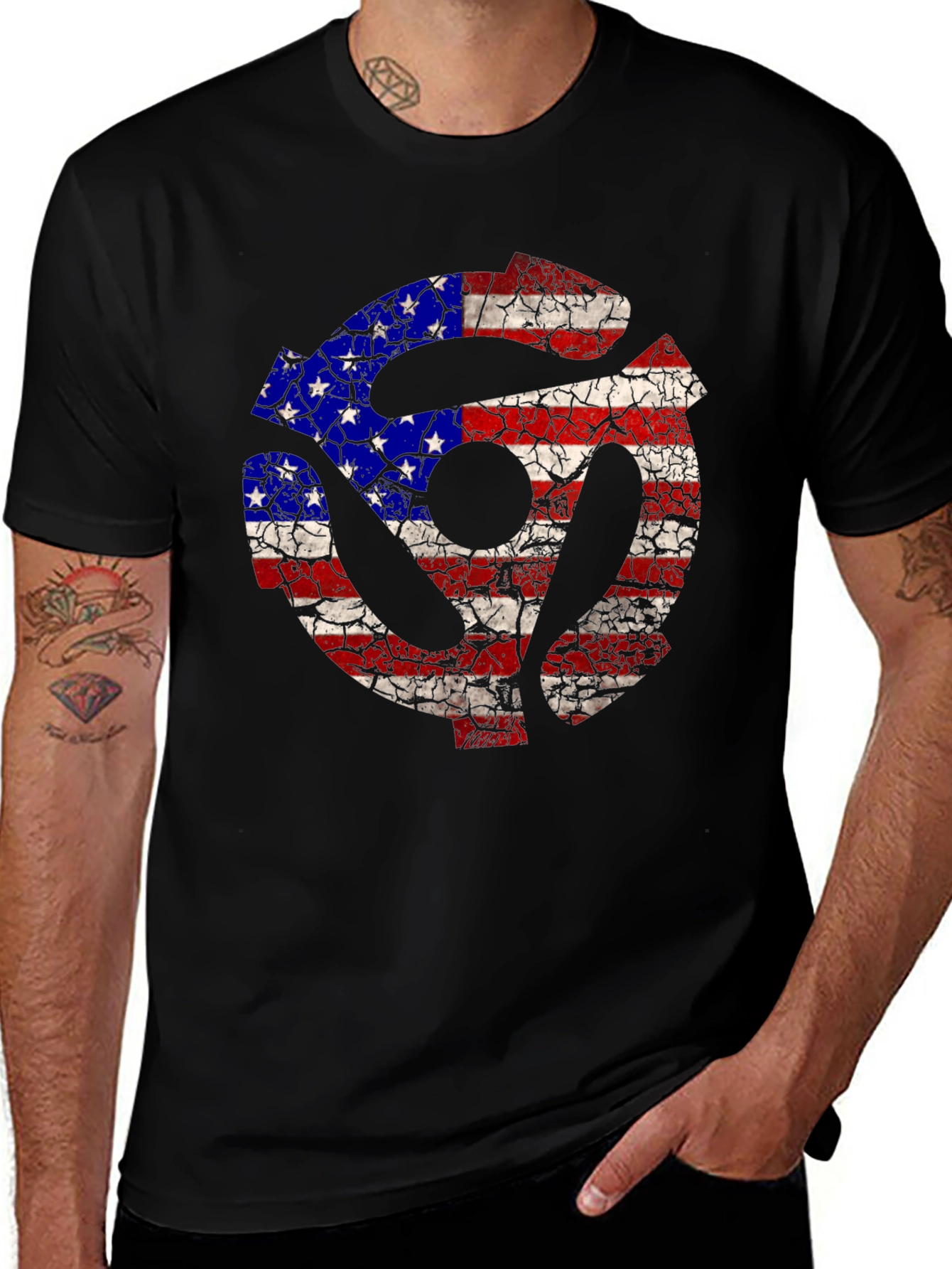 Variant 11 of American Flag 45 RPM Record Graphic T-Shirt