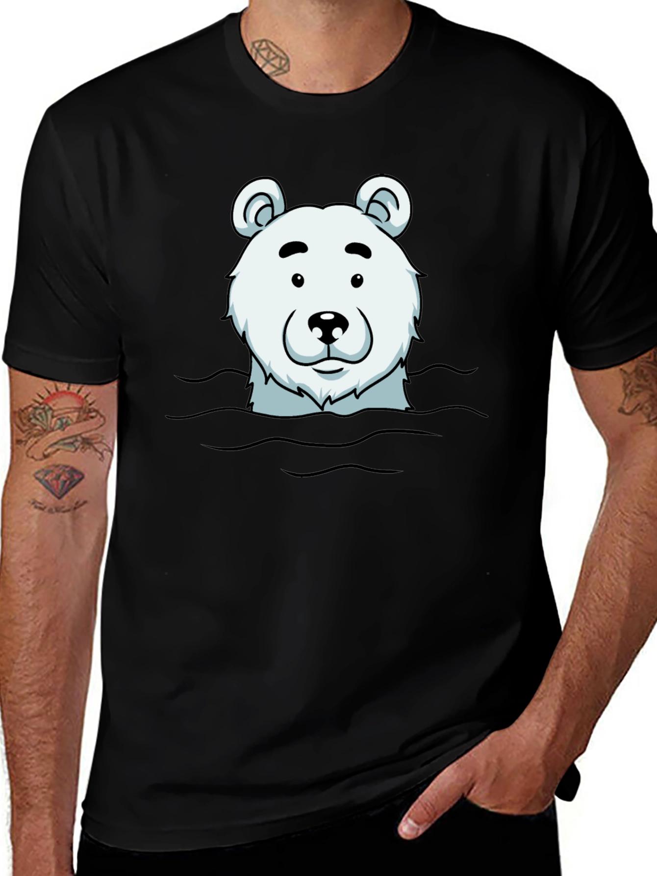Variant 16 of Polar Bear Graphic Tee - Black Casual T-Shirt