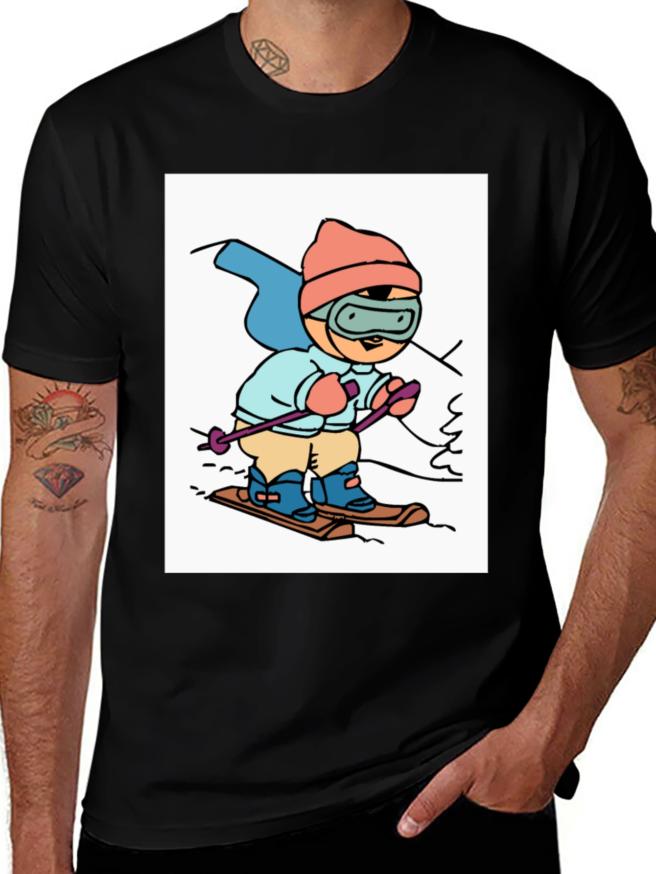 Variant 22 of Cartoon Skier Graphic T-Shirt