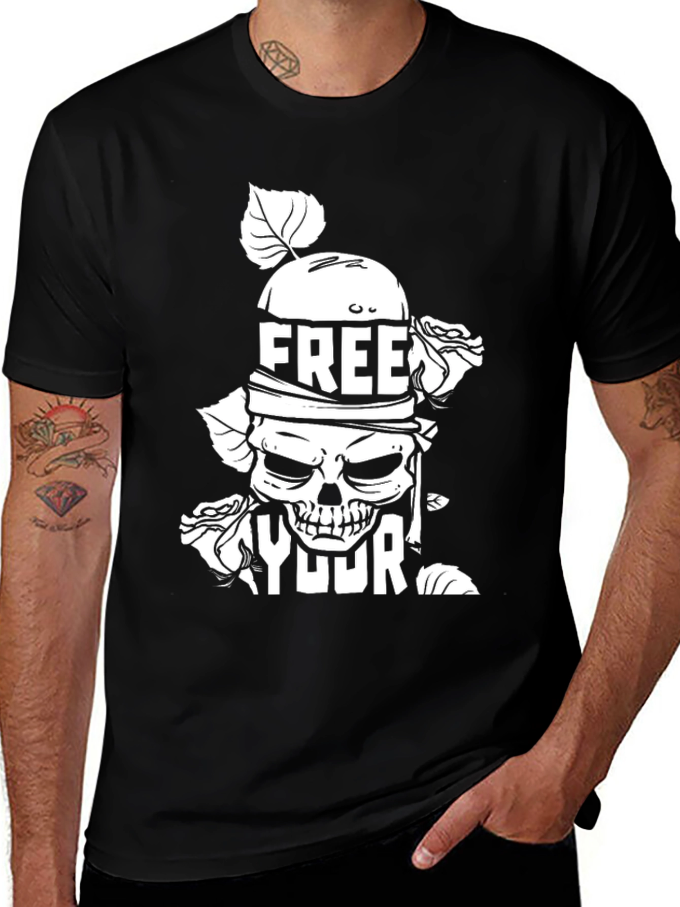 Variant 21 of Free Your Mind Graphic Tee - Skull & Roses
