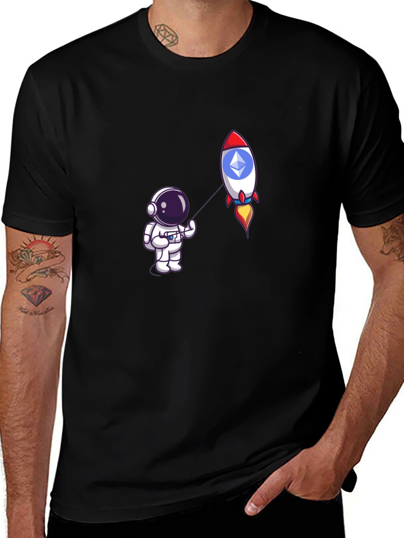 Variant 15 of Astronaut Ethereum Rocket Black T-Shirt