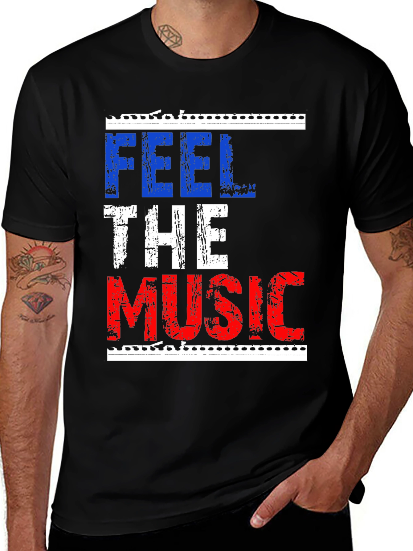 Variant 14 of Feel The Music Graphic Tee - Black Cotton T-Shirt