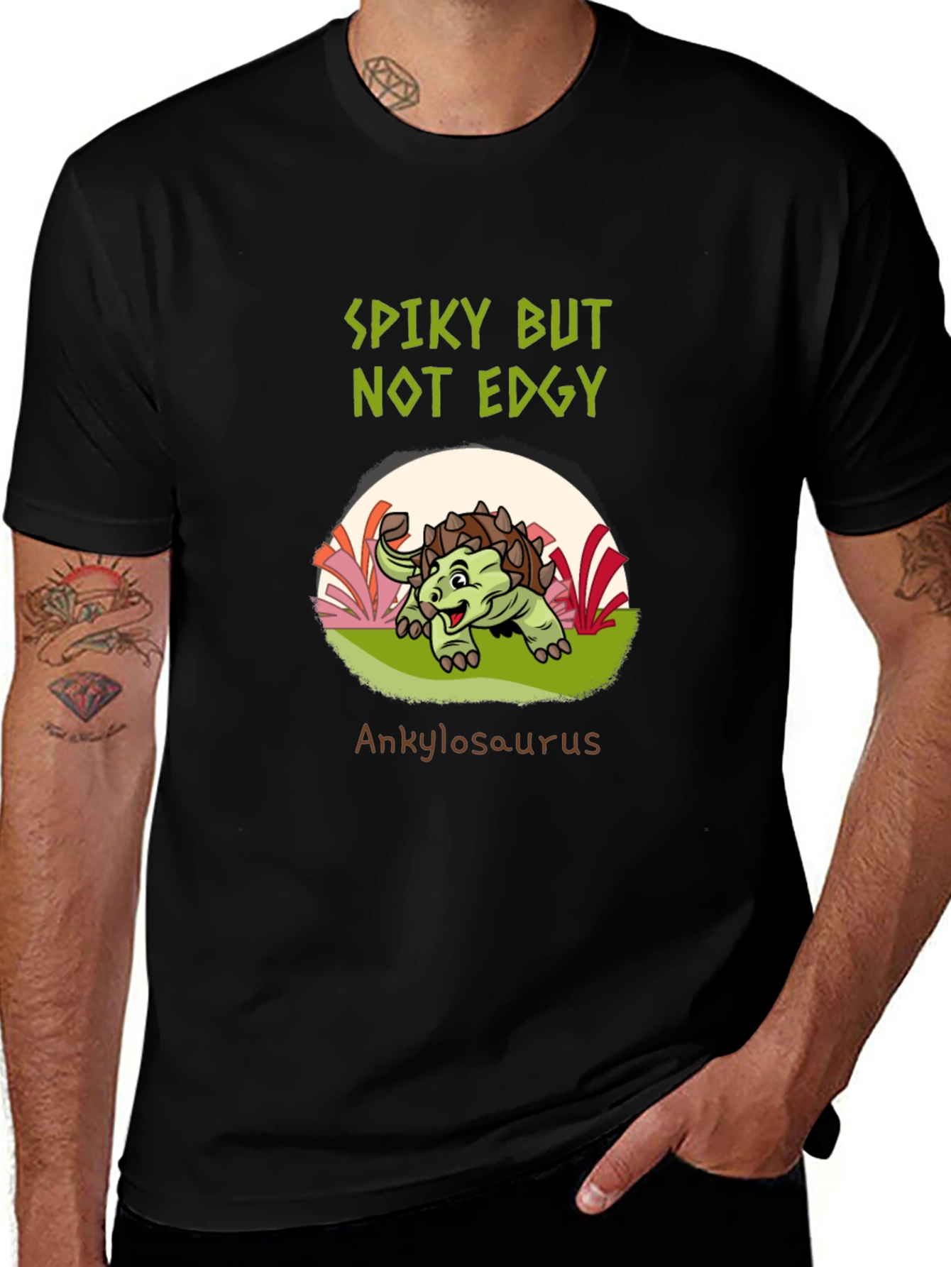 Spiky But Not Edgy Ankylosaurus Black T-Shirt