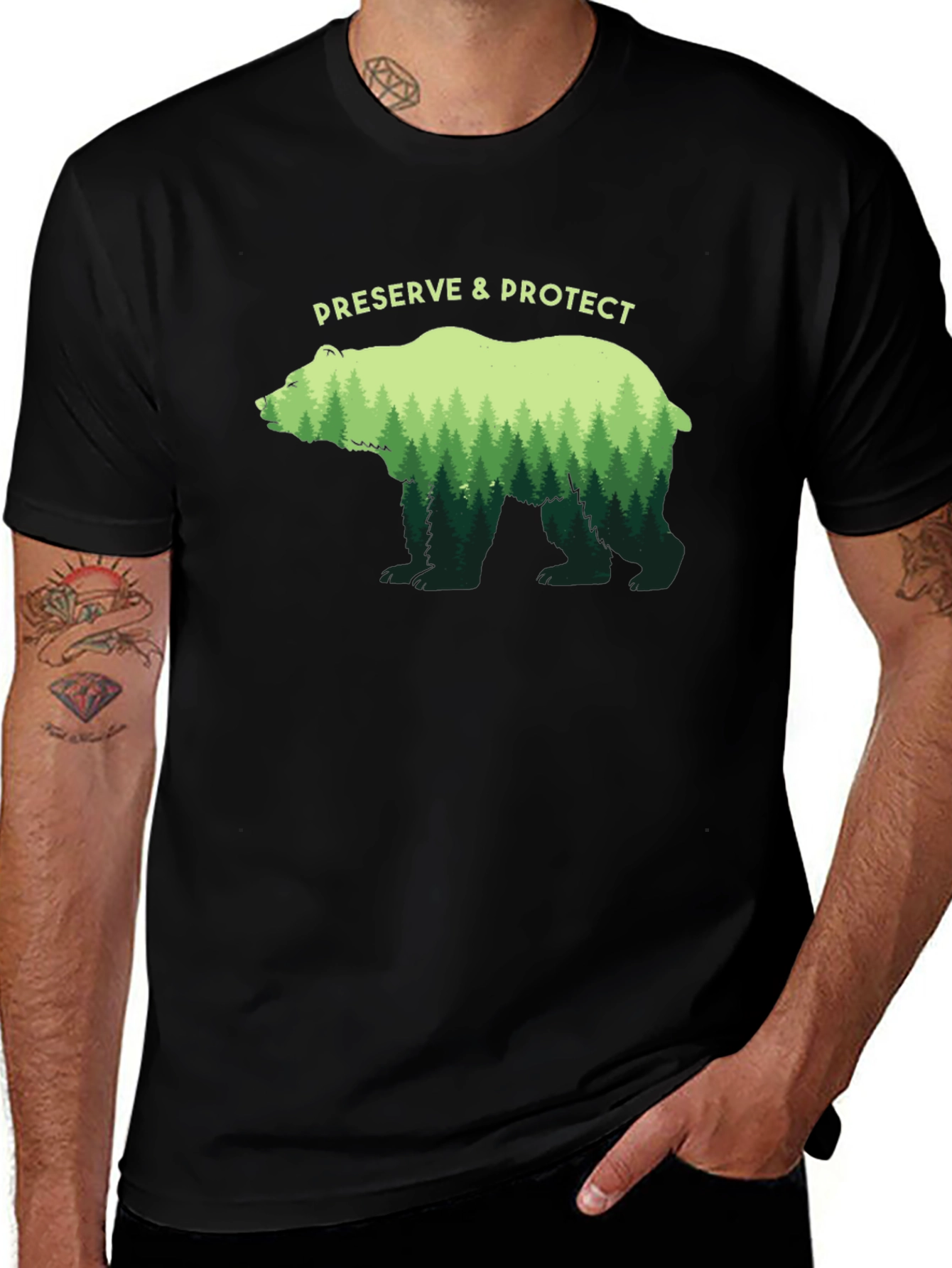 Preserve & Protect Bear Graphic Tee - Black