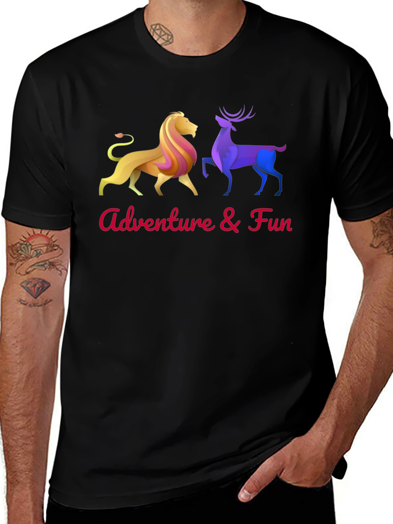 Variant 17 of Adventure & Fun Graphic Tee - Lion and Deer