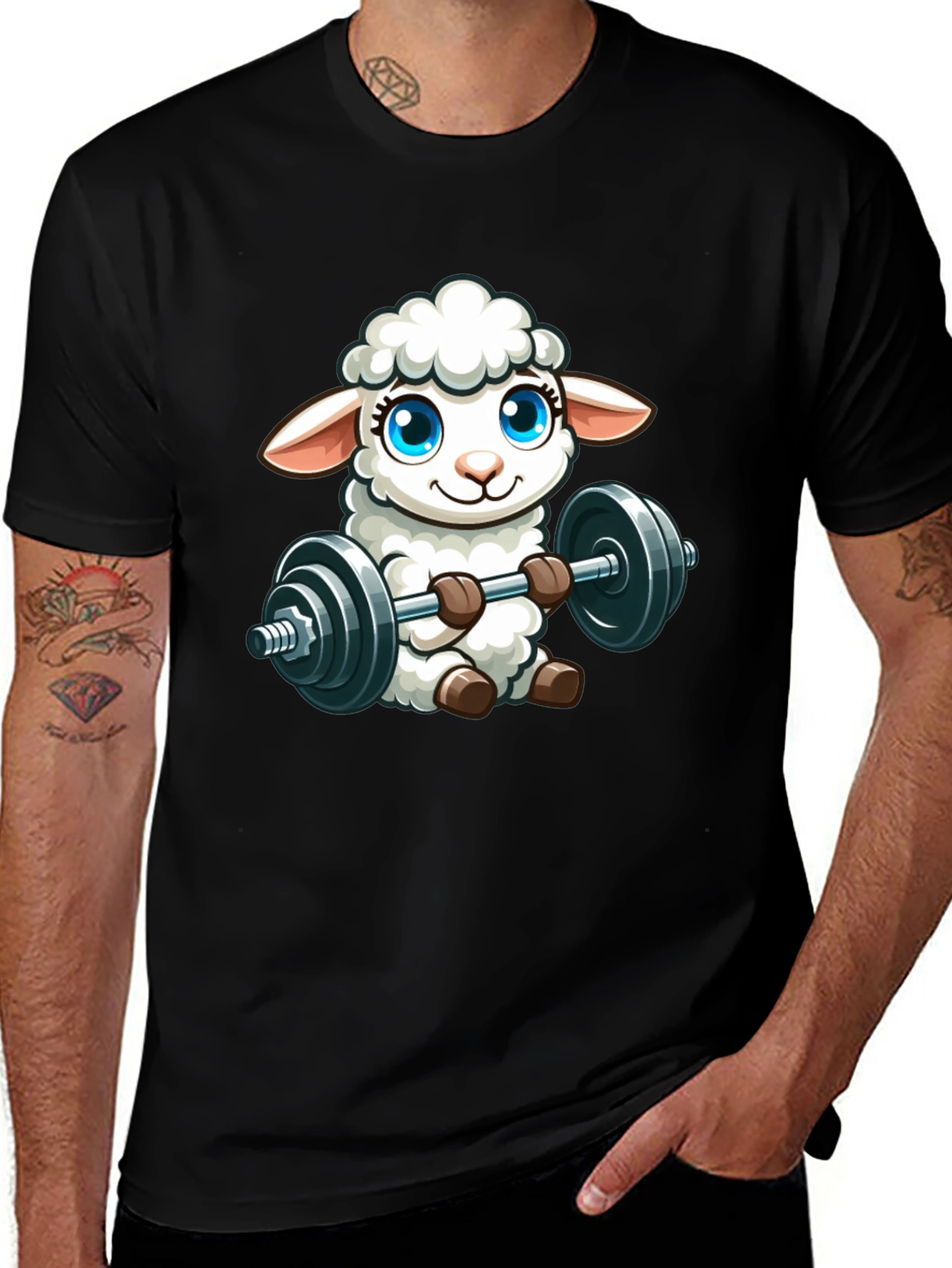 Variant 25 of Weightlifting Sheep Graphic T-Shirt - Black