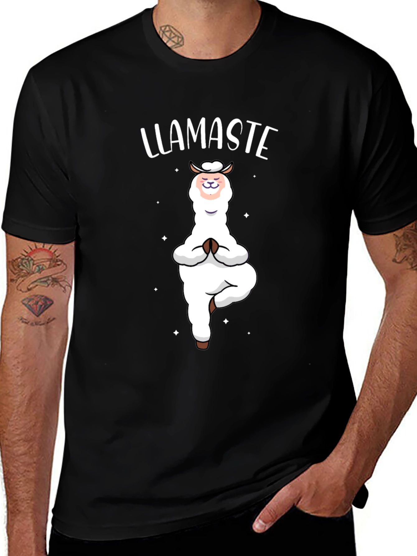 Variant 6 of Llamaste Yoga T-Shirt - Black Cotton Blend