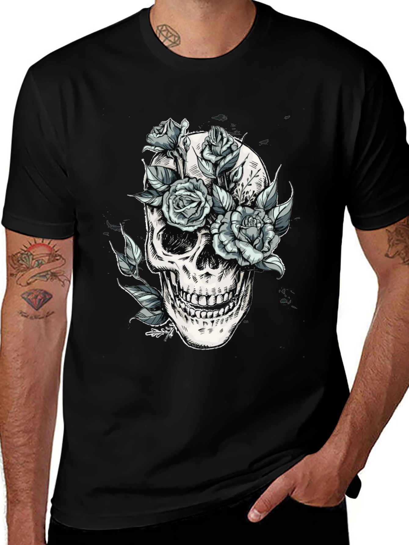 Variant 17 of Skull & Roses Graphic Tee - Edgy Style