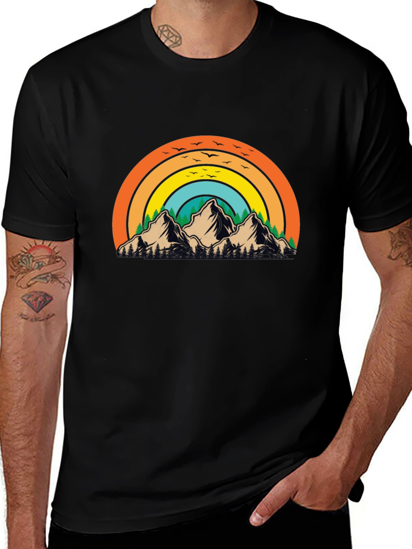 Variant 30 of Retro Mountain Rainbow Graphic Tee