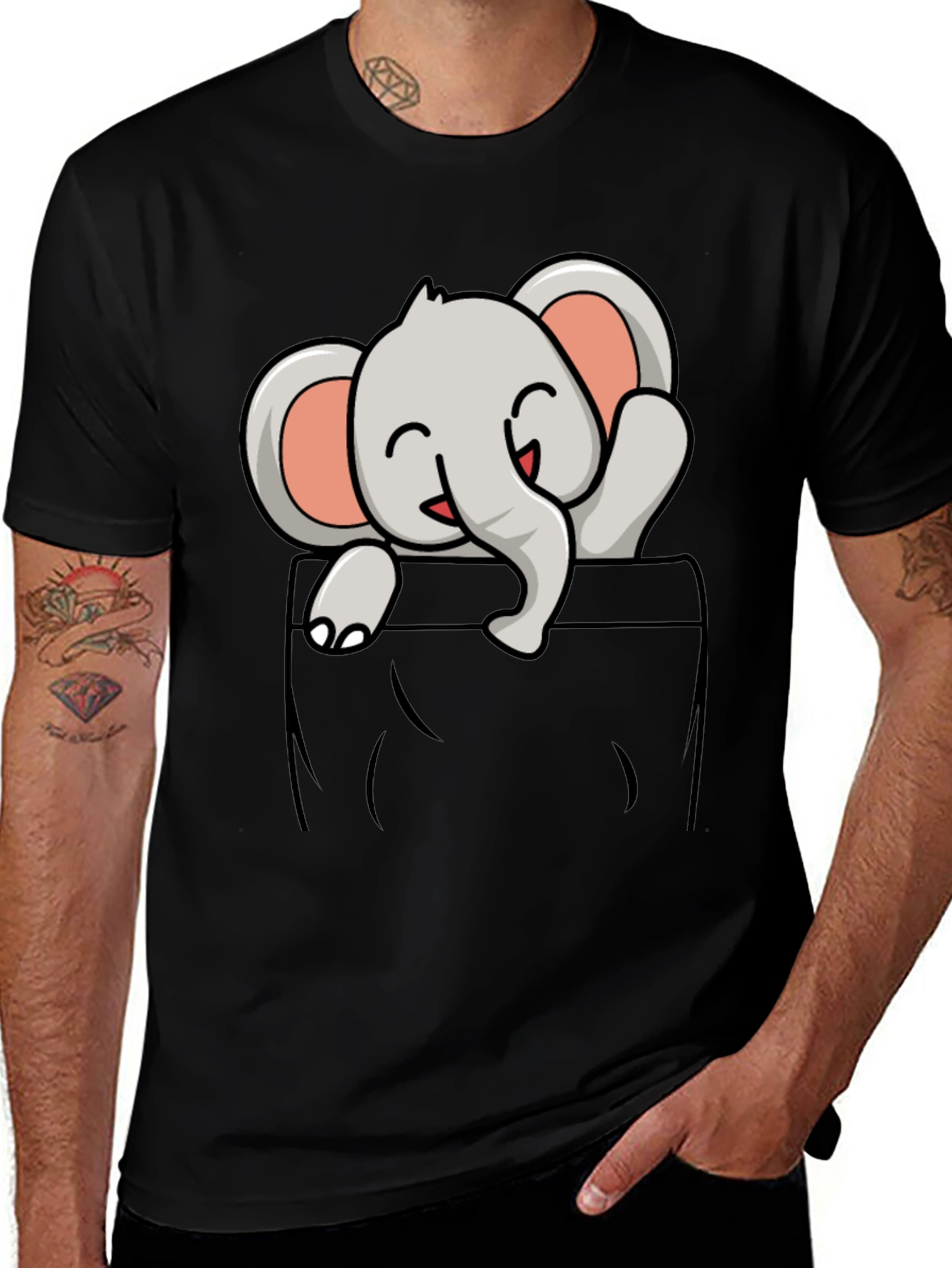 Variant 23 of Cute Elephant Pocket T-Shirt - Soft Cotton Tee