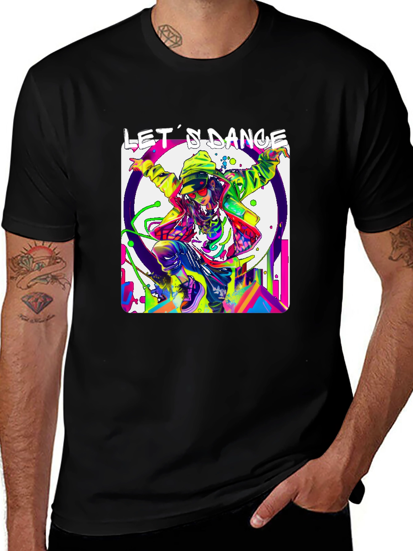 Variant 18 of Let's Dance Graphic T-Shirt - Black, Vibrant Design