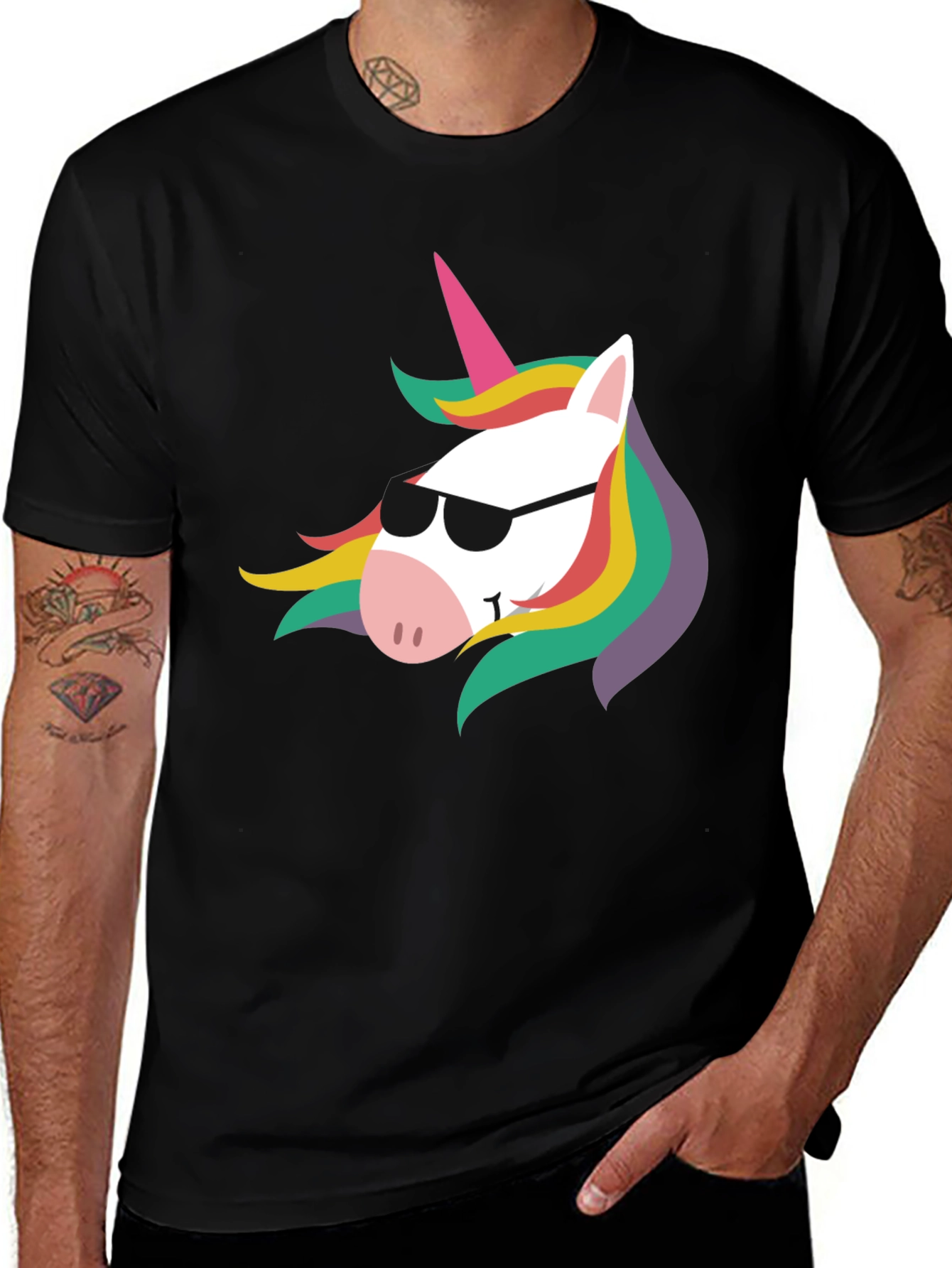 Variant 10 of Cool Unicorn Graphic Tee - Men's Black T-Shirt